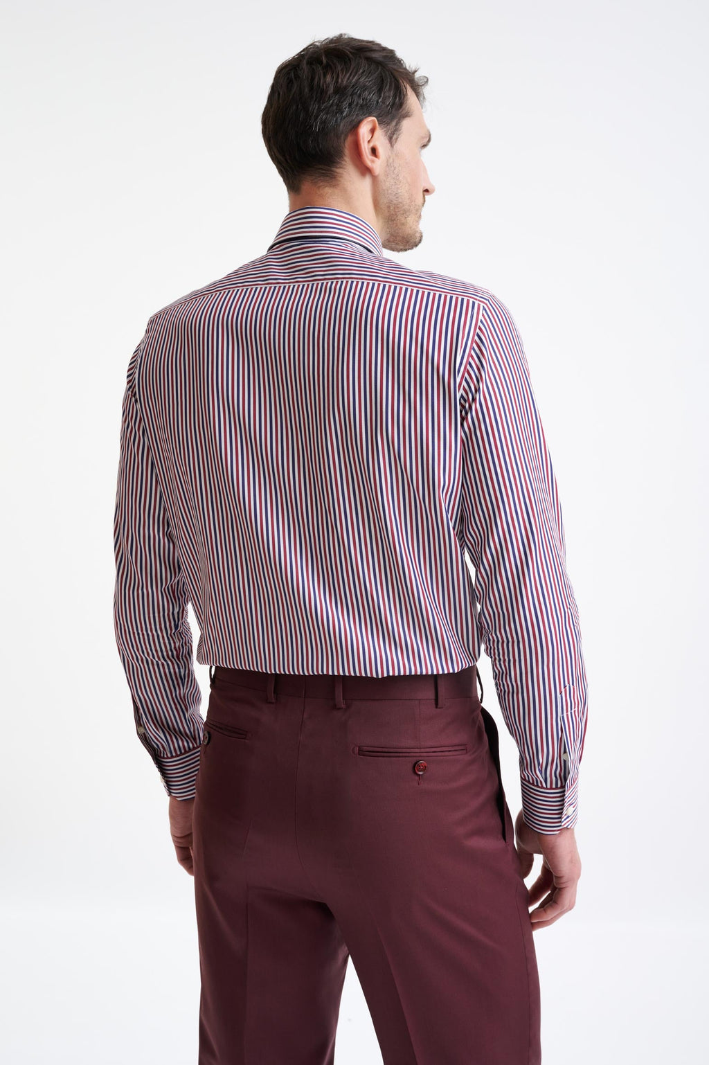 Striped Blue Bordo 100% Cotton Poplin Formal Shirt — detail 3