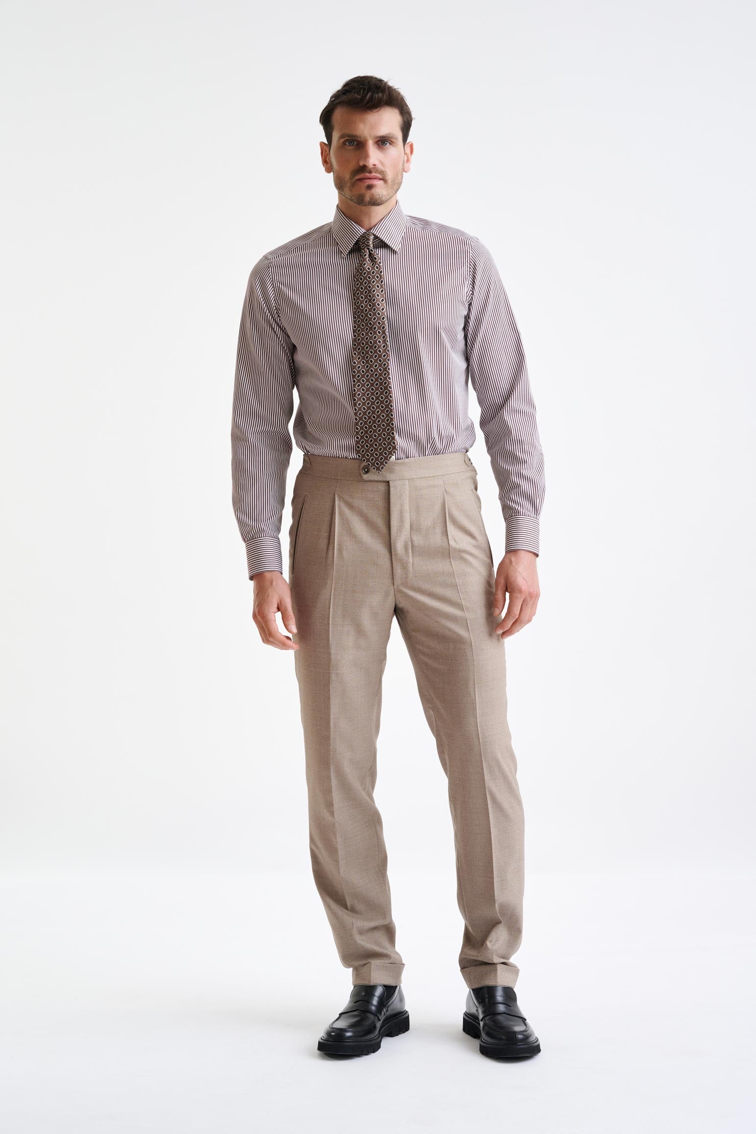 Striped Brown 100% Cotton Poplin Formal Shirt — detail 1