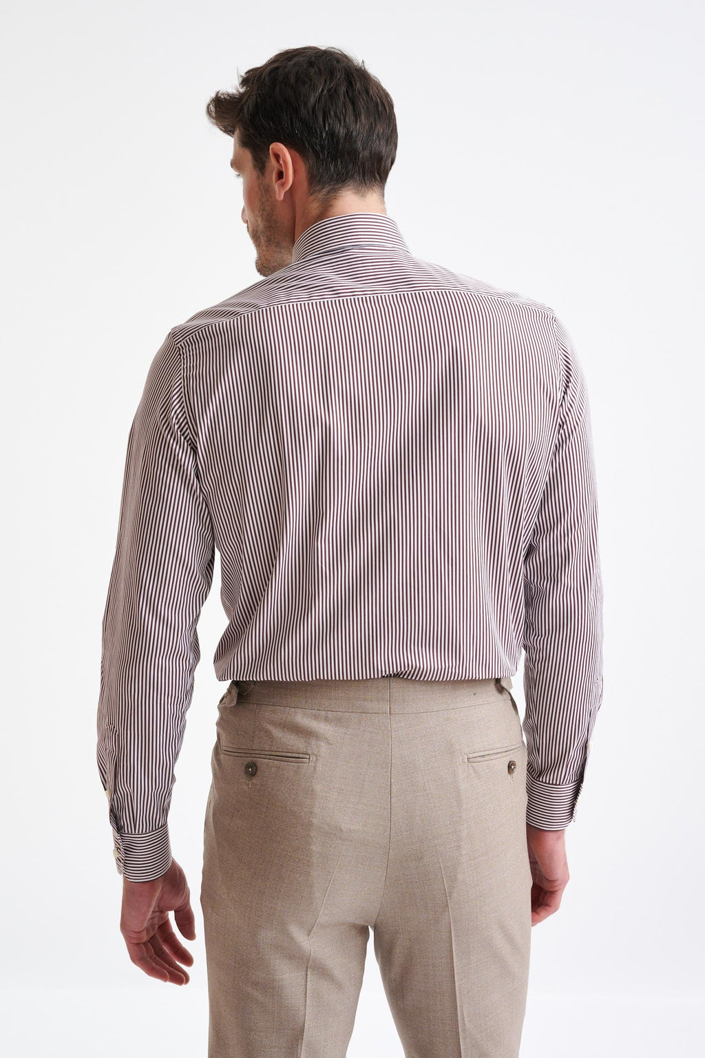 Striped Brown 100% Cotton Poplin Formal Shirt — detail 4