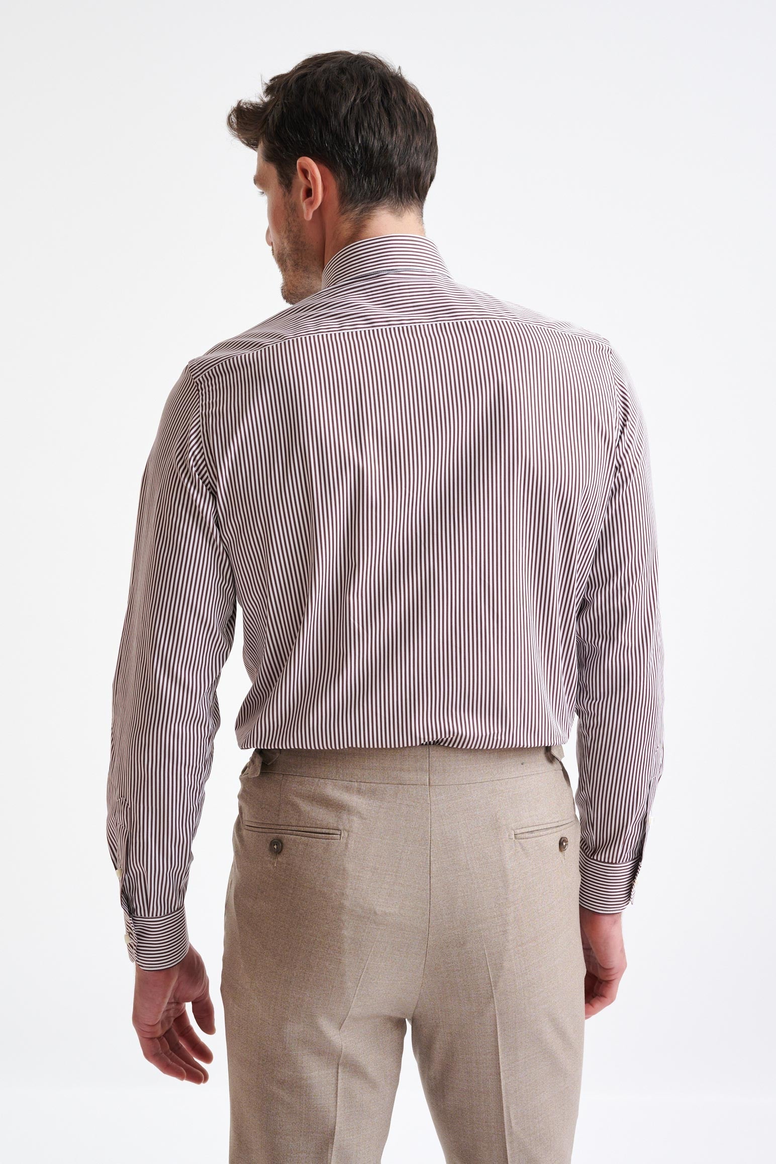 Striped Brown 100% Cotton Poplin Formal Shirt — detail 4