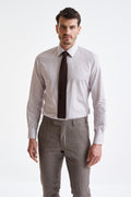 Striped White & Brown 100% Cotton Herringbone Formal Shirt