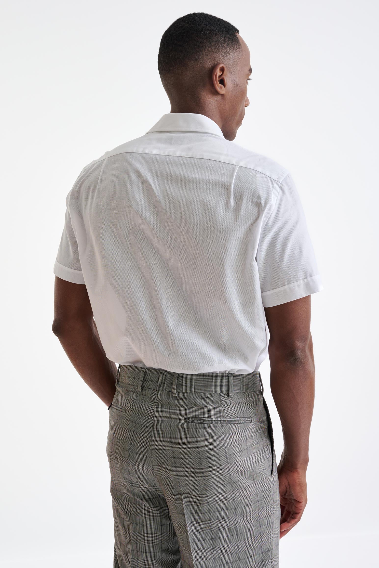 Plain White 100% Cotton Structured Short Sleeve Shirt — detail 3