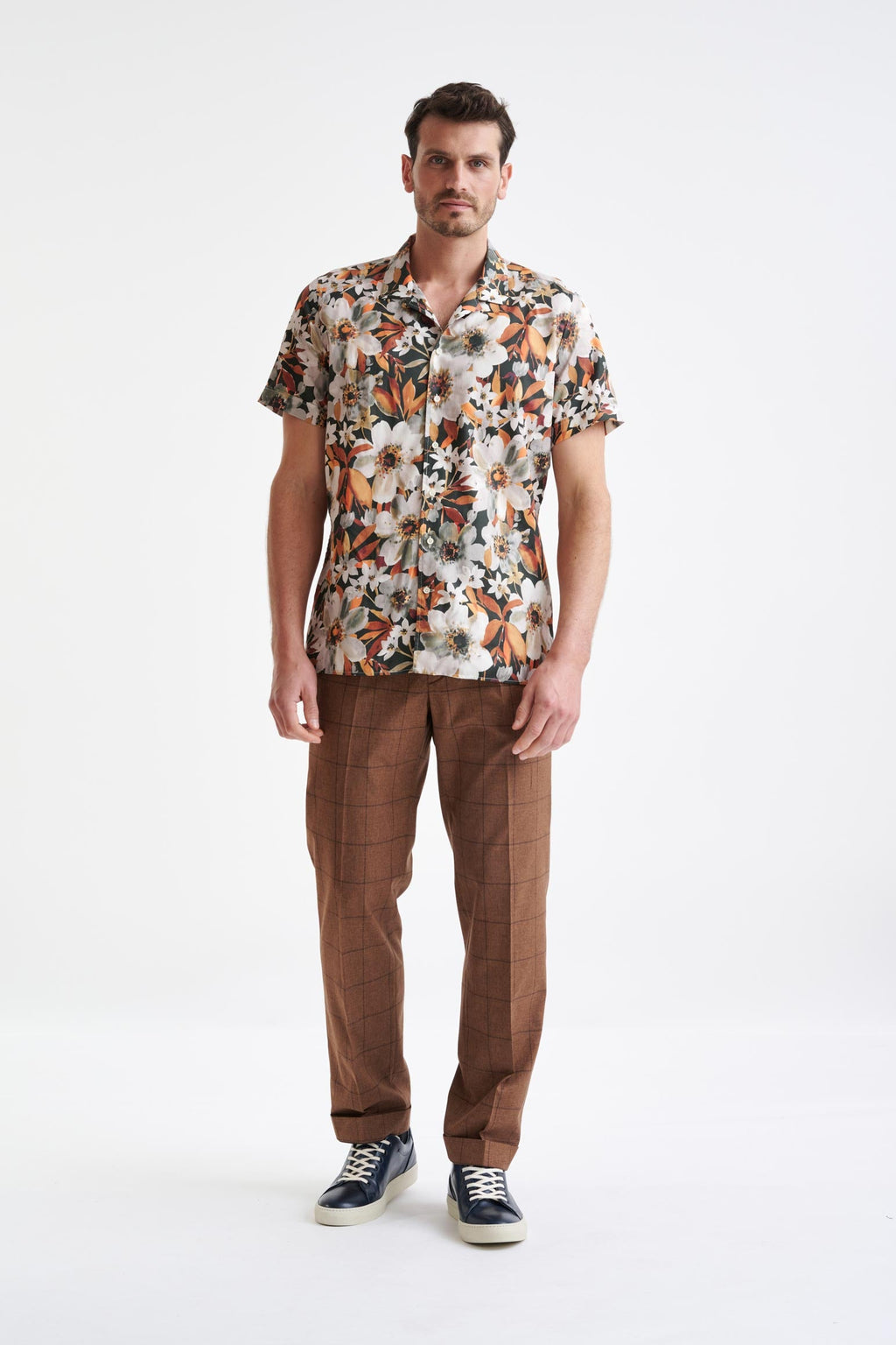 Brown Cotton & Silk Jacquard Casual Shirt — detail 1