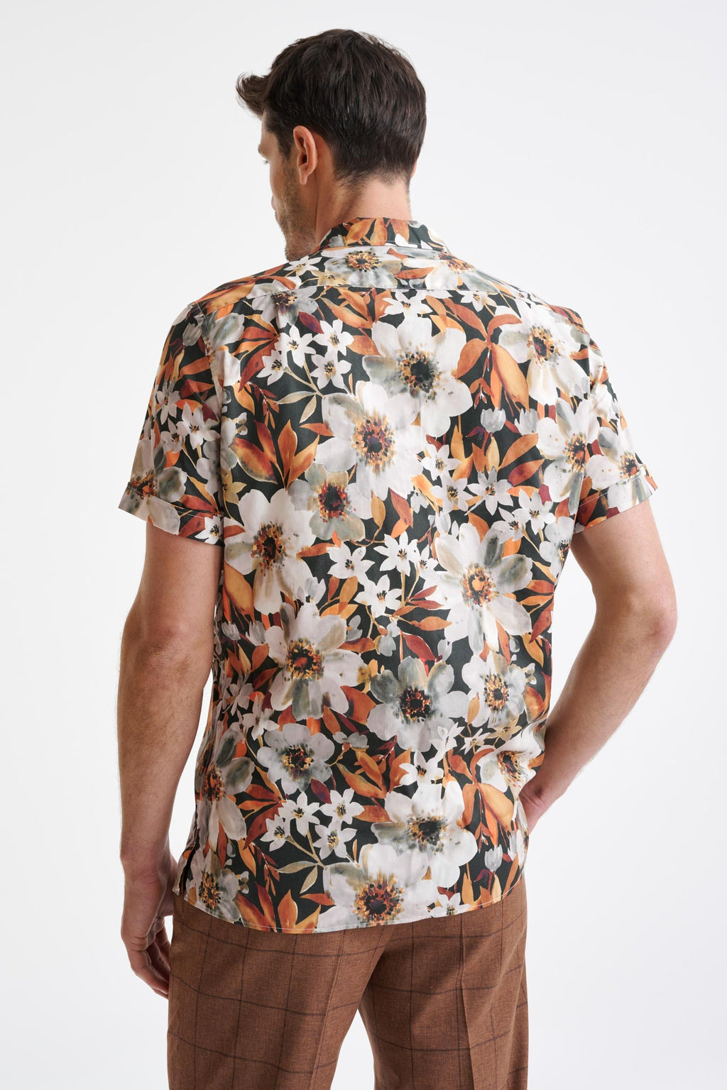 Brown Cotton & Silk Jacquard Casual Shirt — detail 3