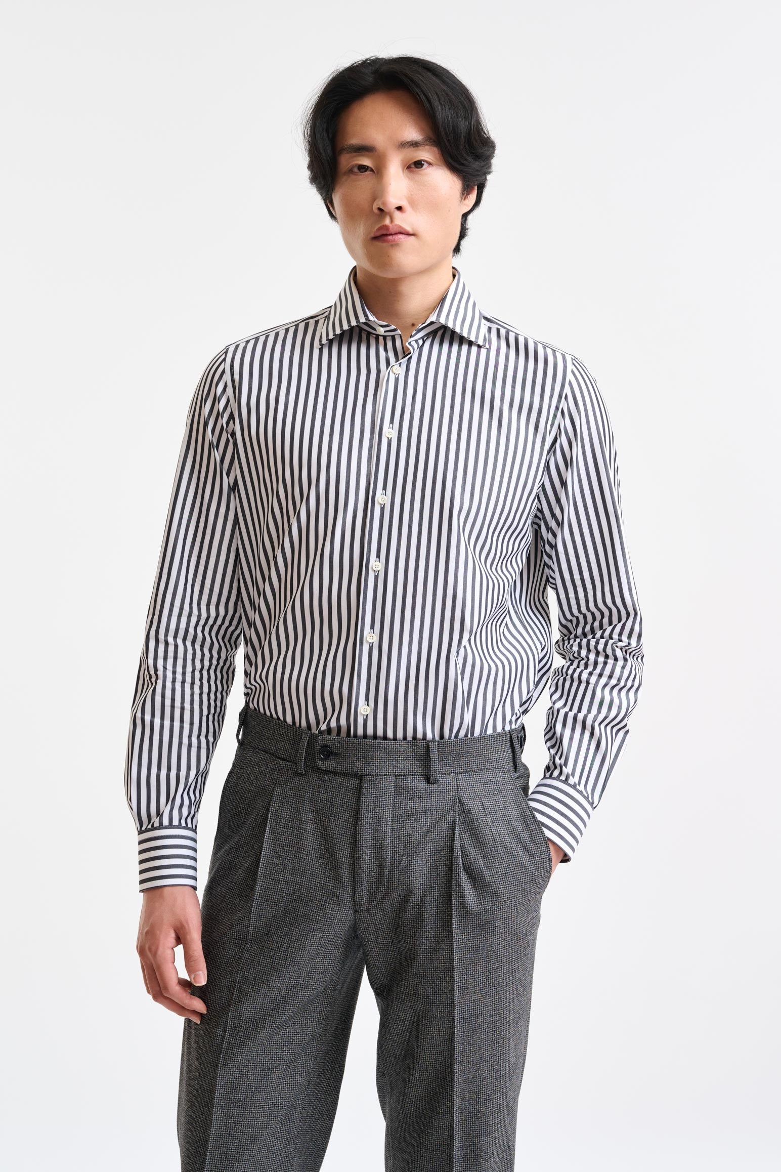 White & Dark Blue Stripped 100% Cotton Popeline Formal Shirt