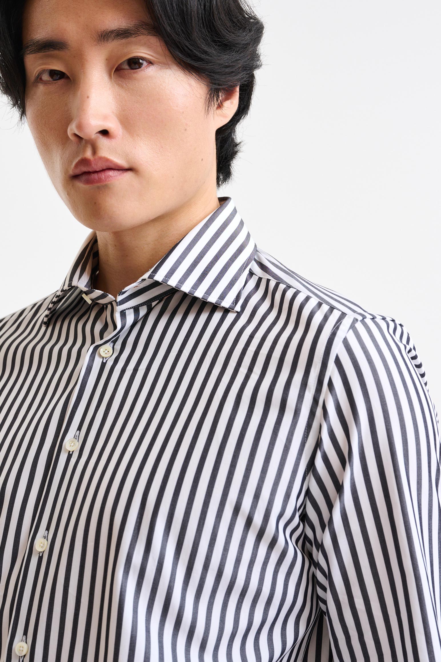 White & Dark Blue Stripped 100% Cotton Popeline Formal Shirt — detail 1