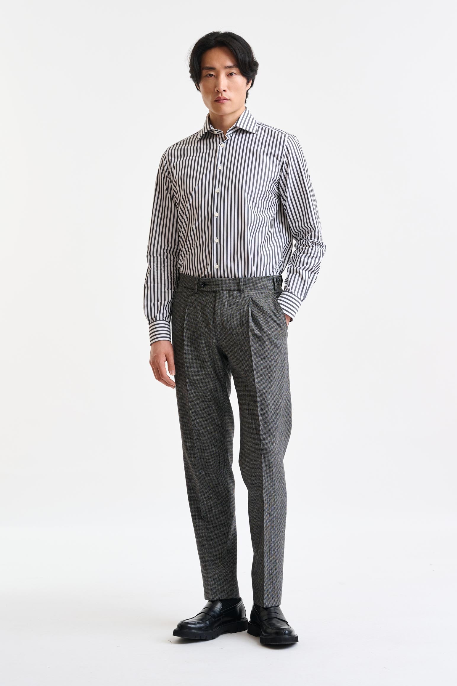 White & Dark Blue Stripped 100% Cotton Popeline Formal Shirt — detail 2