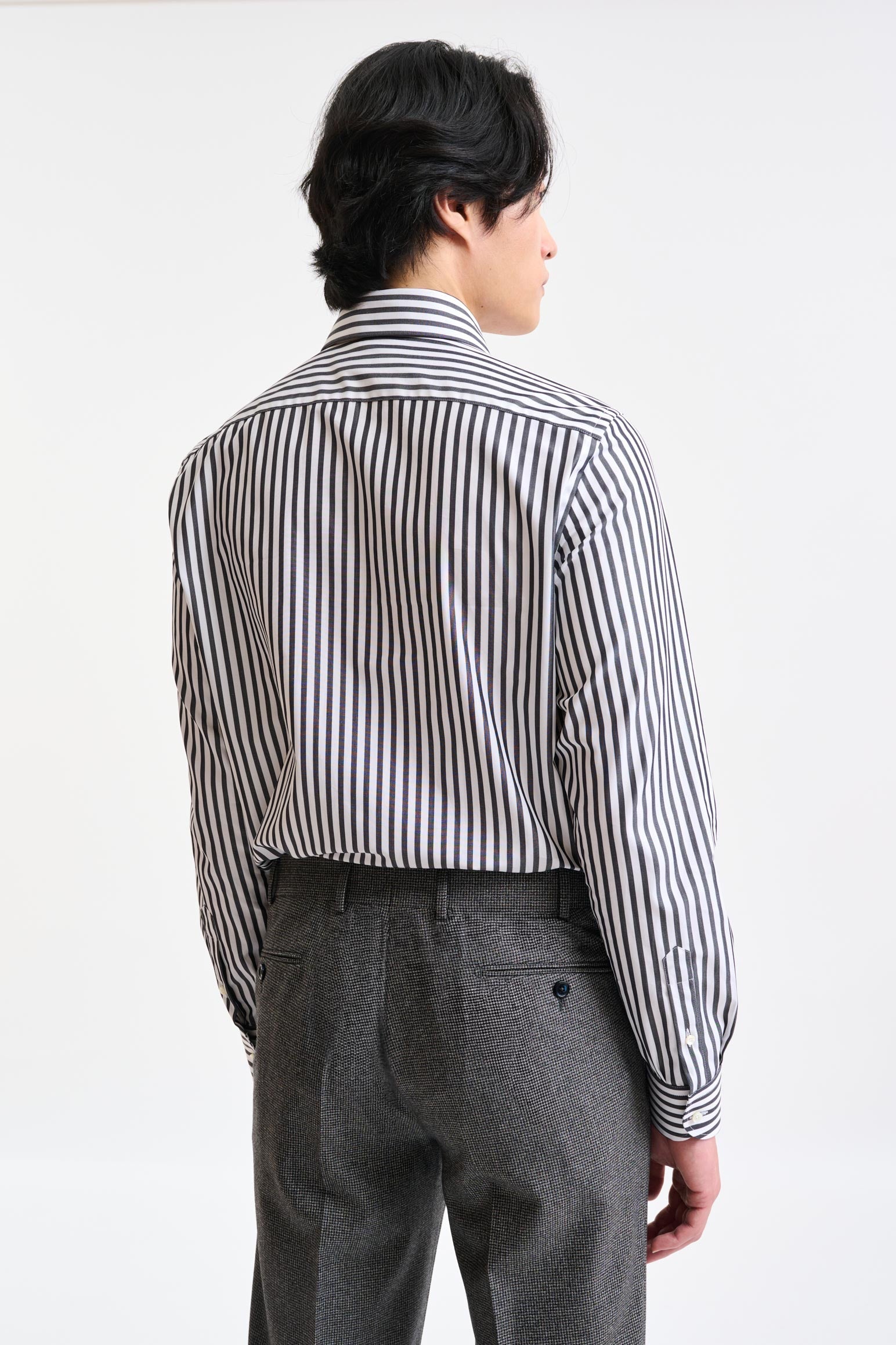 White & Dark Blue Stripped 100% Cotton Popeline Formal Shirt — detail 3