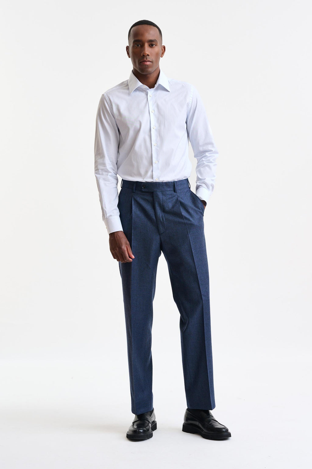 White & Light Blue Stripped 100% Cotton Twill Formal Shirt — detail 1