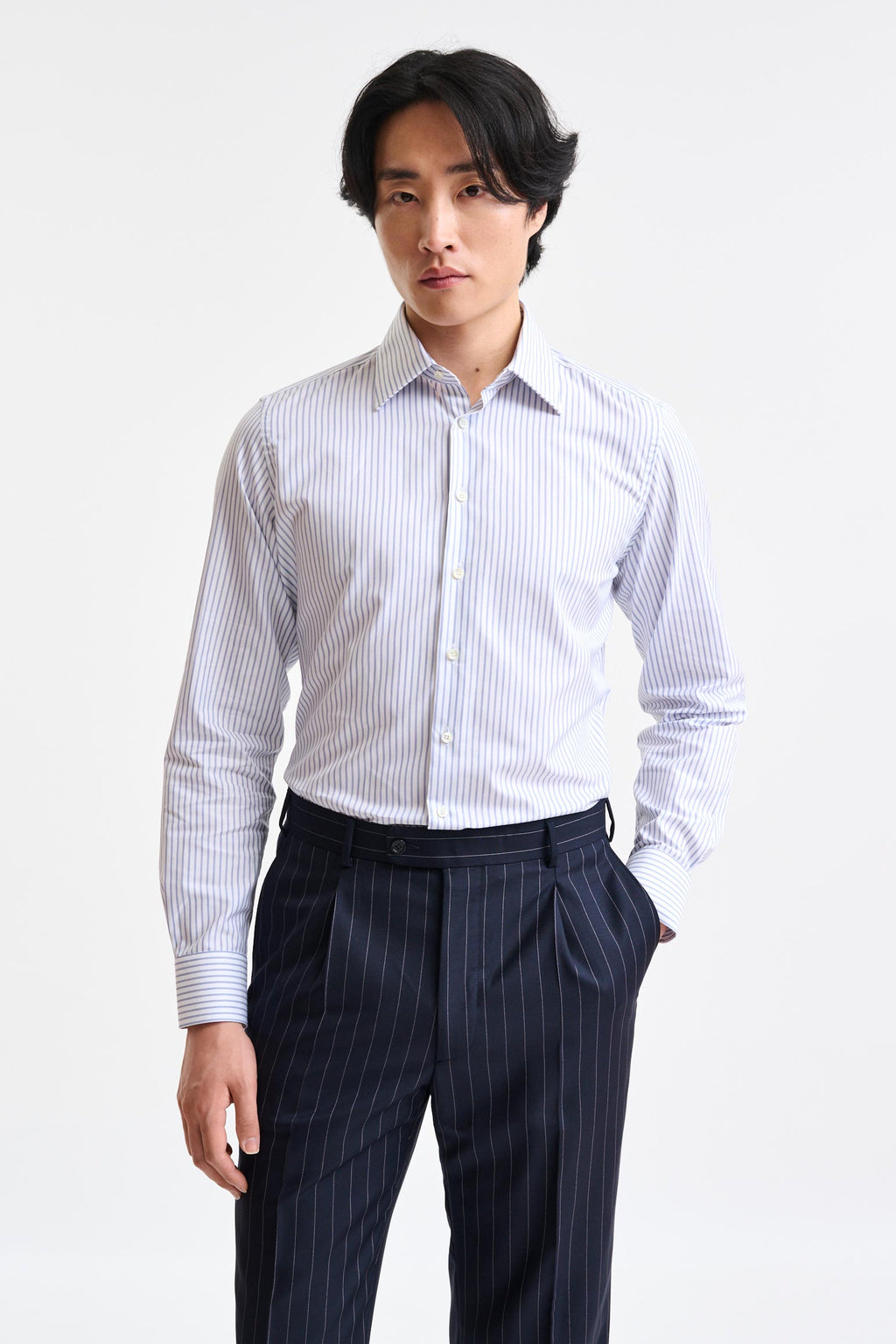 White-Blue Stripped 100% Cotton Twill Formal Shirt