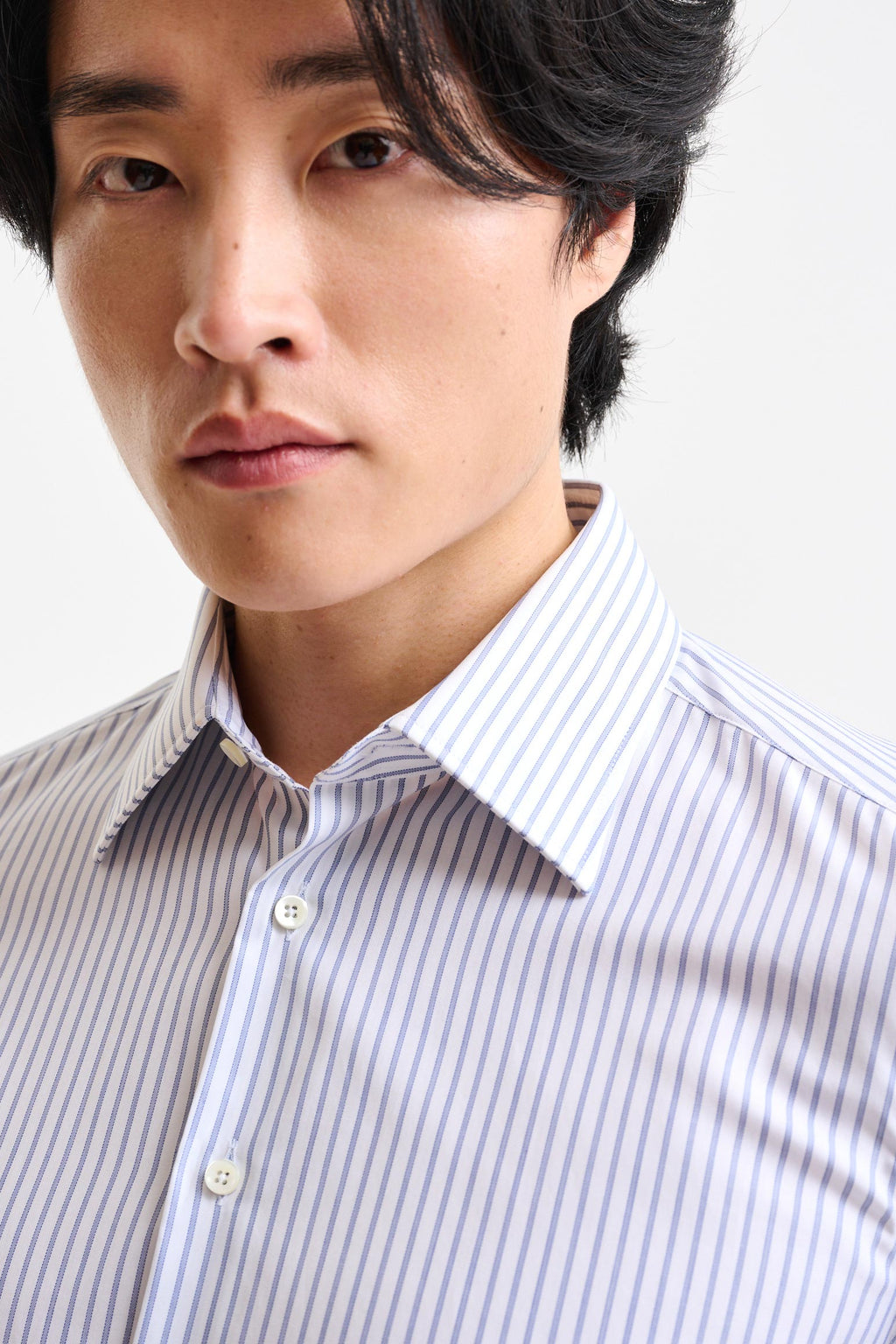 White-Blue Stripped 100% Cotton Twill Formal Shirt — detail 1