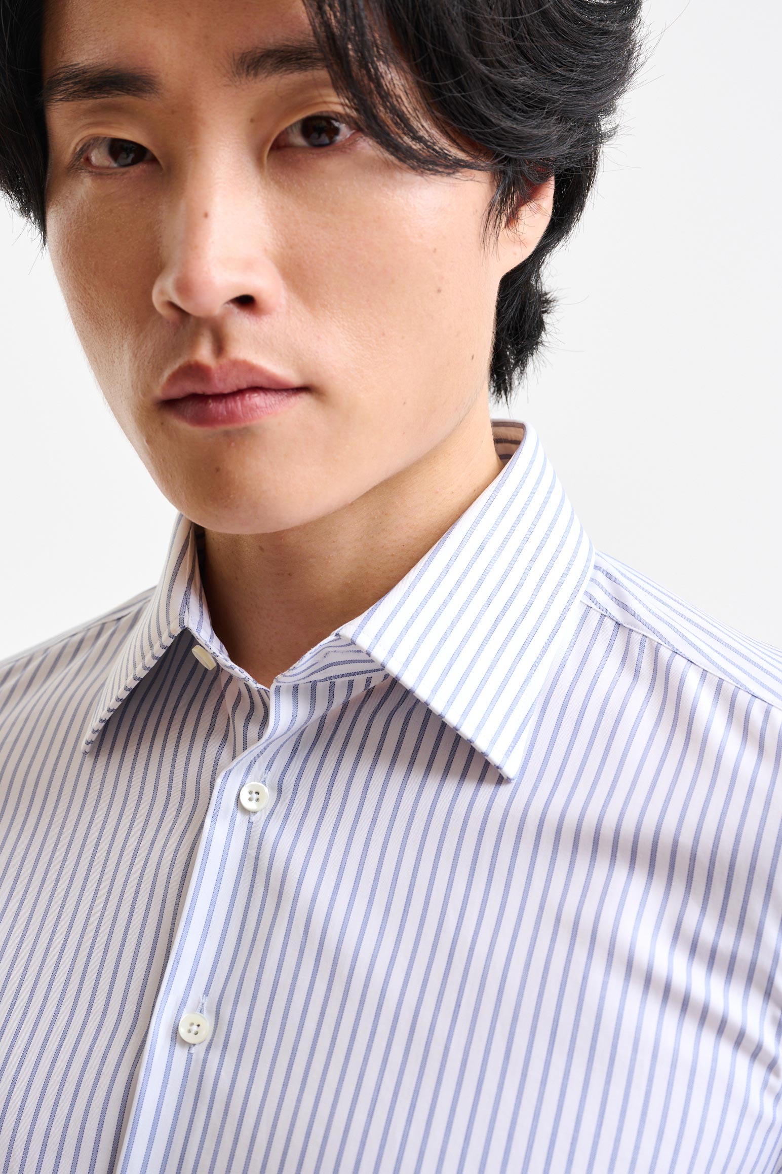White-Blue Stripped 100% Cotton Twill Formal Shirt — detail 1