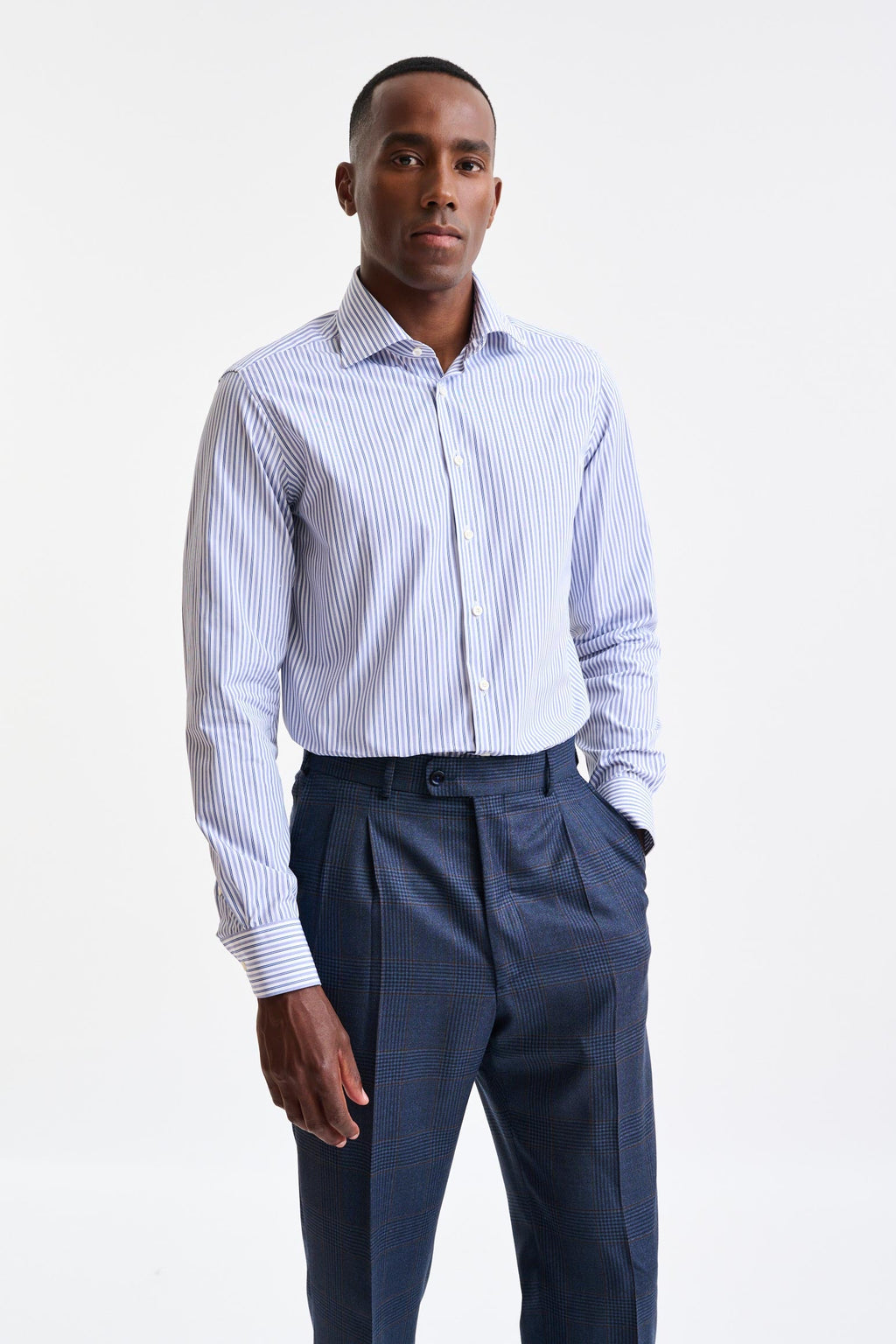 Blue & White Stripped 100% Cotton Poplin Formal Shirt