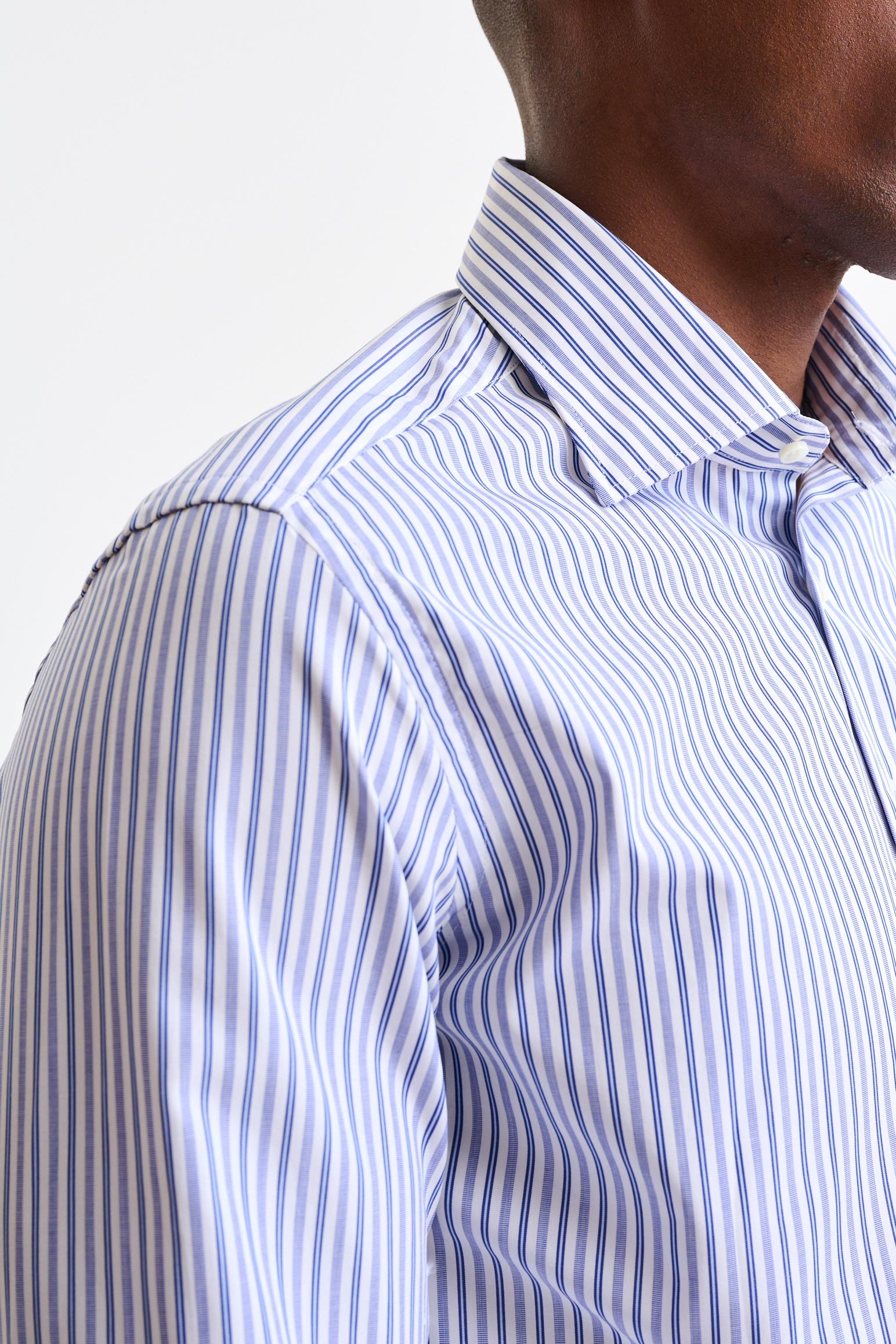 Blue & White Stripped 100% Cotton Poplin Formal Shirt — detail 1