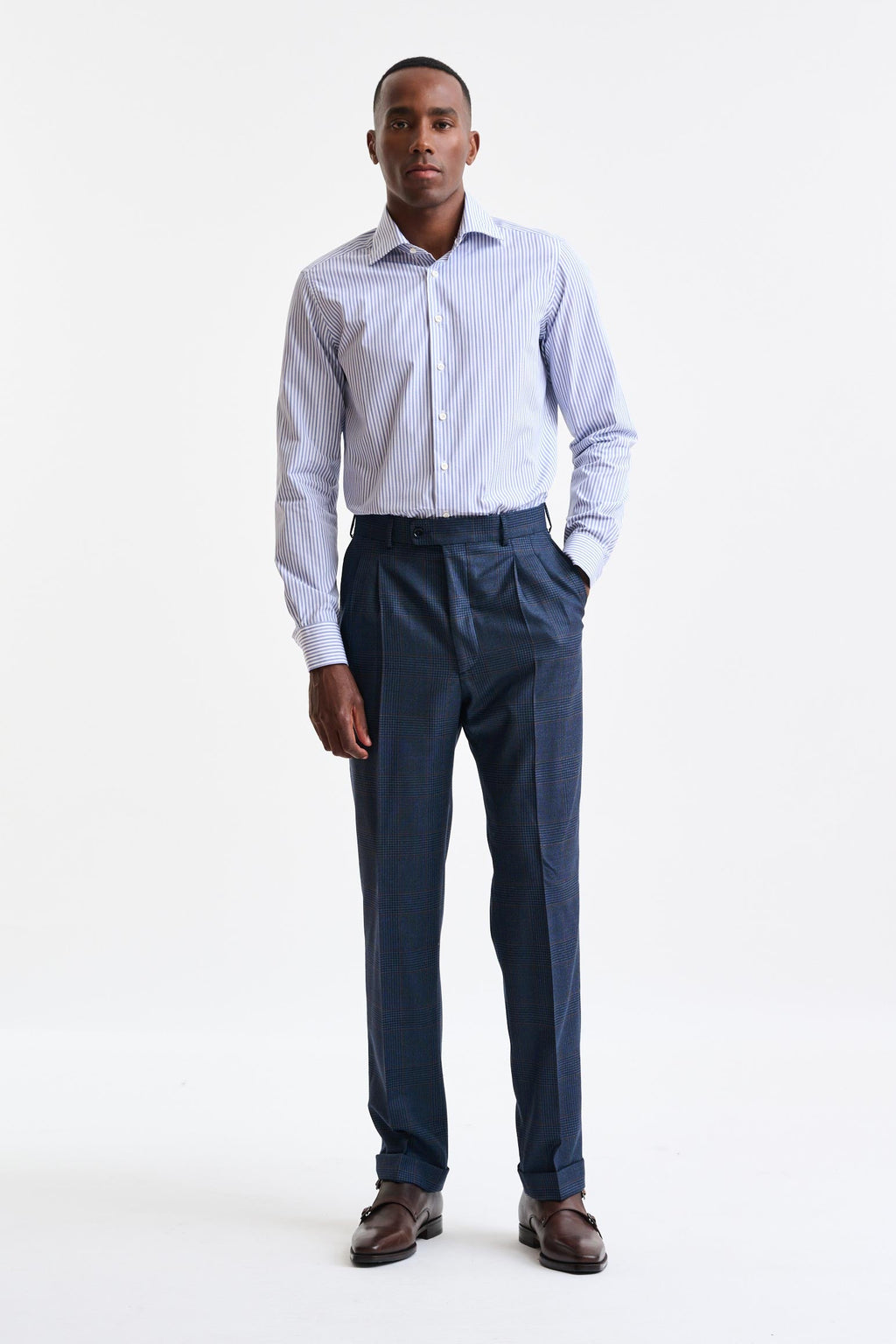 Blue & White Stripped 100% Cotton Poplin Formal Shirt — detail 3