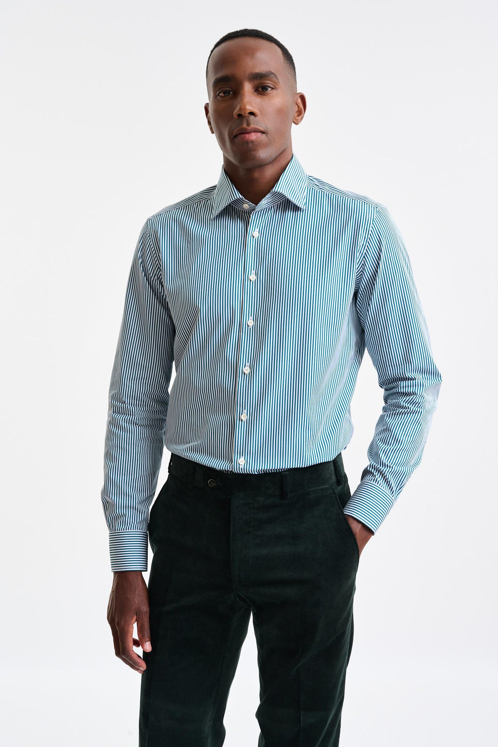 Green Stripped 100% Cotton Poplin Formal Shirt