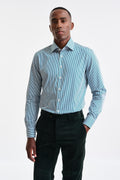 Green Stripped 100% Cotton Poplin Formal Shirt