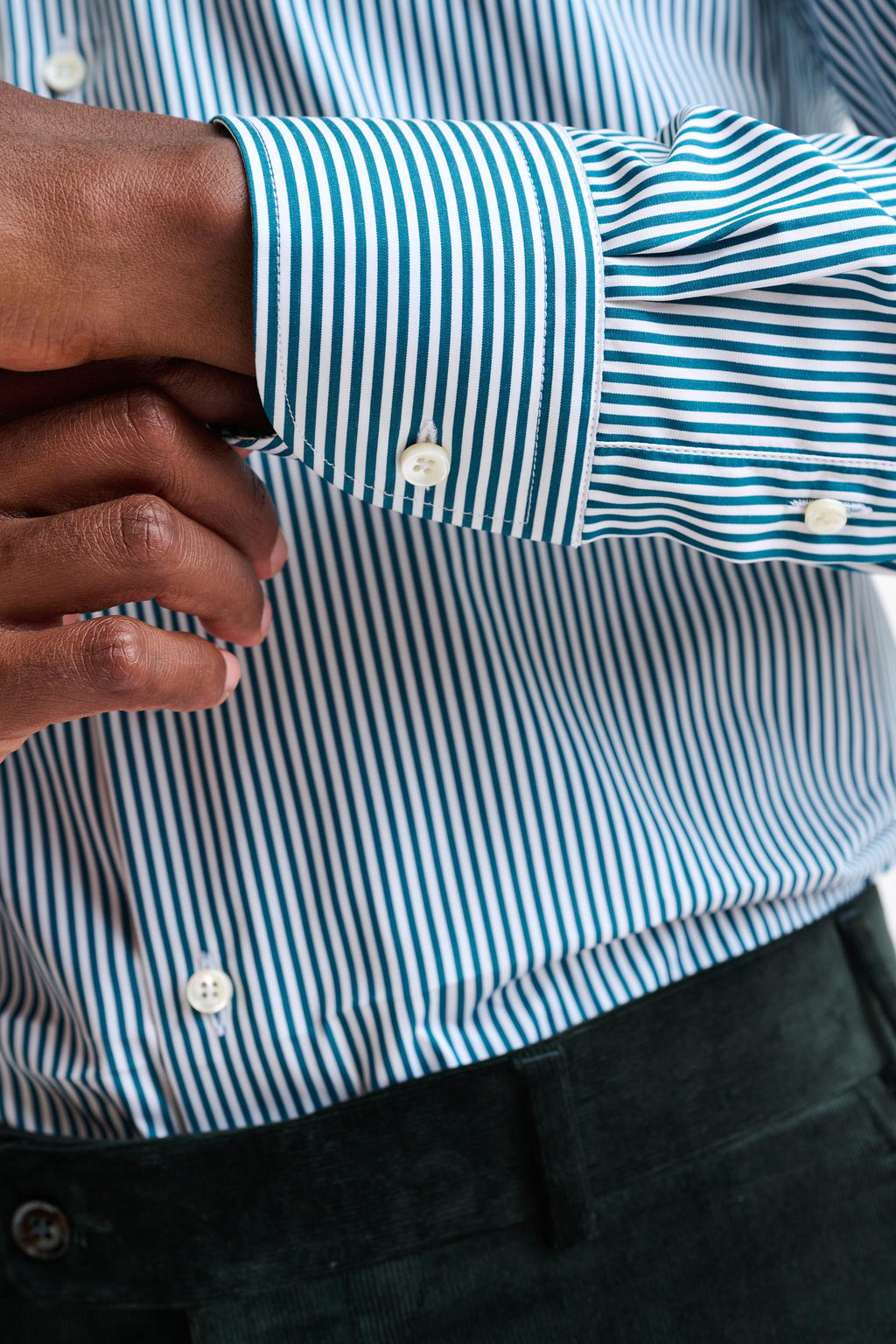 Green Stripped 100% Cotton Poplin Formal Shirt — detail 2