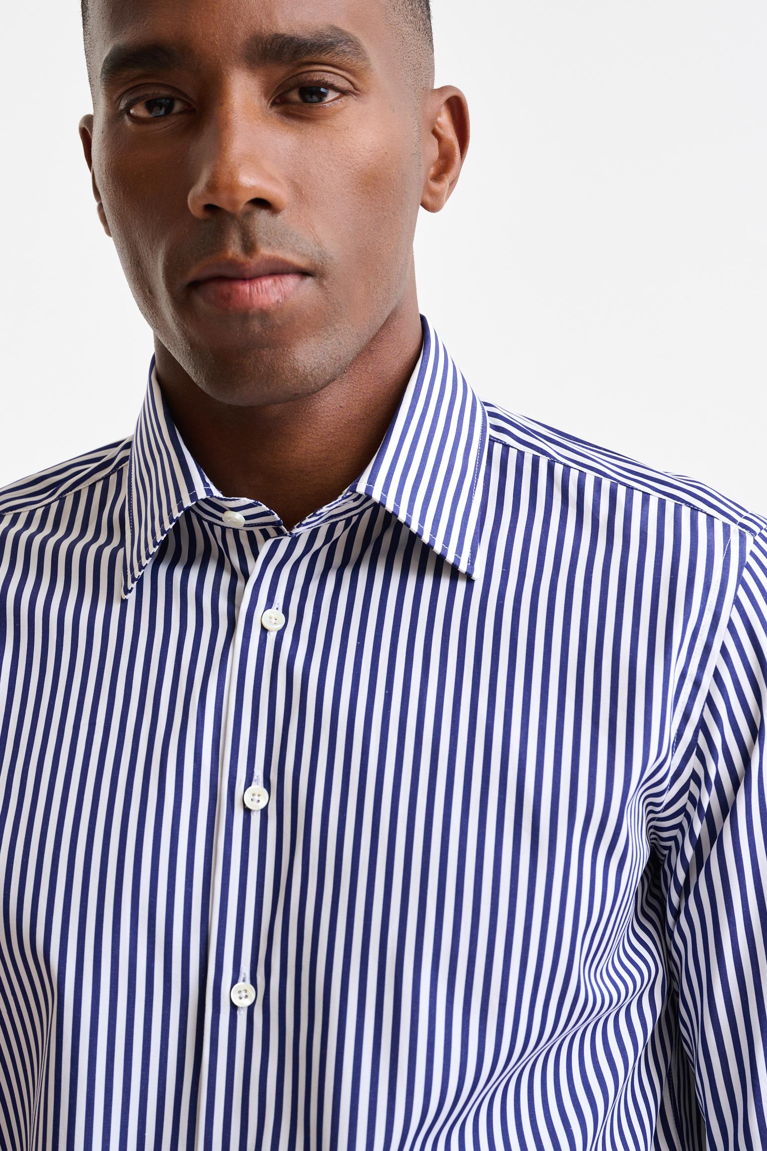 Stripped Blue & White Cotton Poplin Formal Shirt — detail 1
