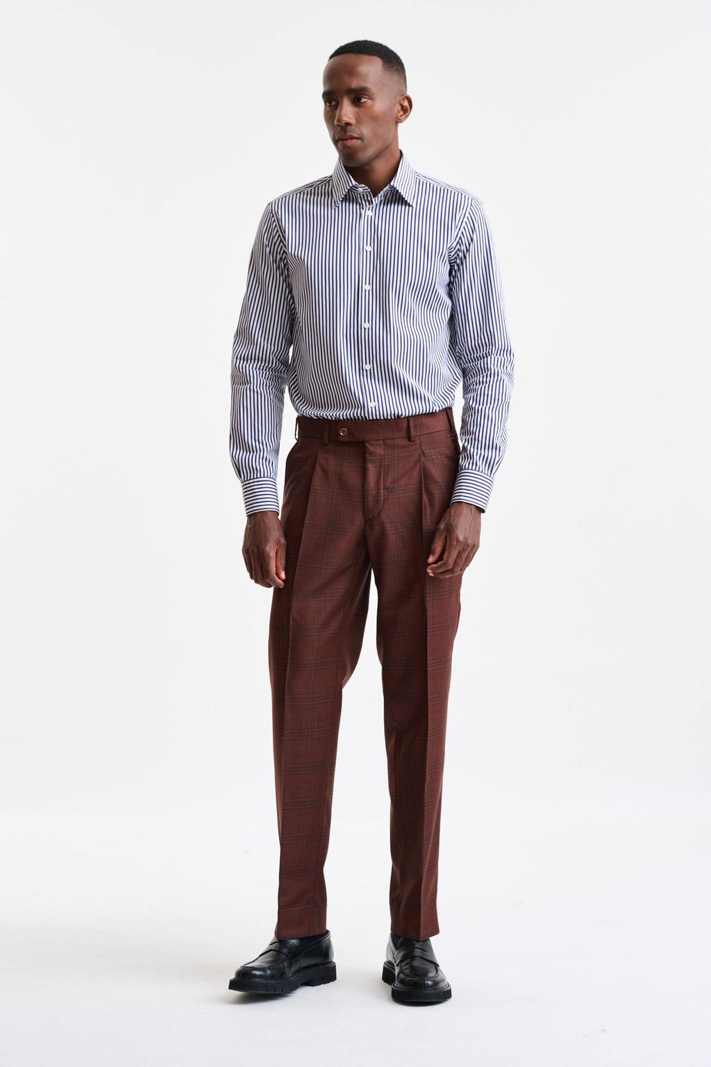 Stripped Blue & White Cotton Poplin Formal Shirt — detail 3