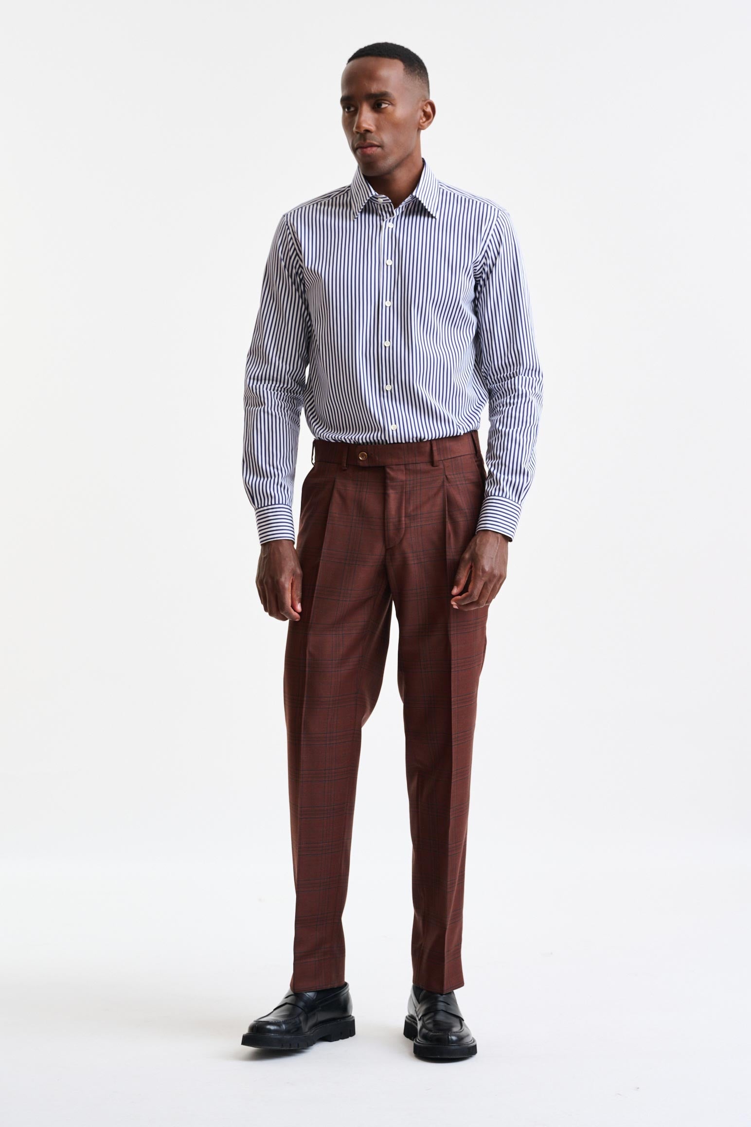 Stripped Blue & White Cotton Poplin Formal Shirt — detail 3