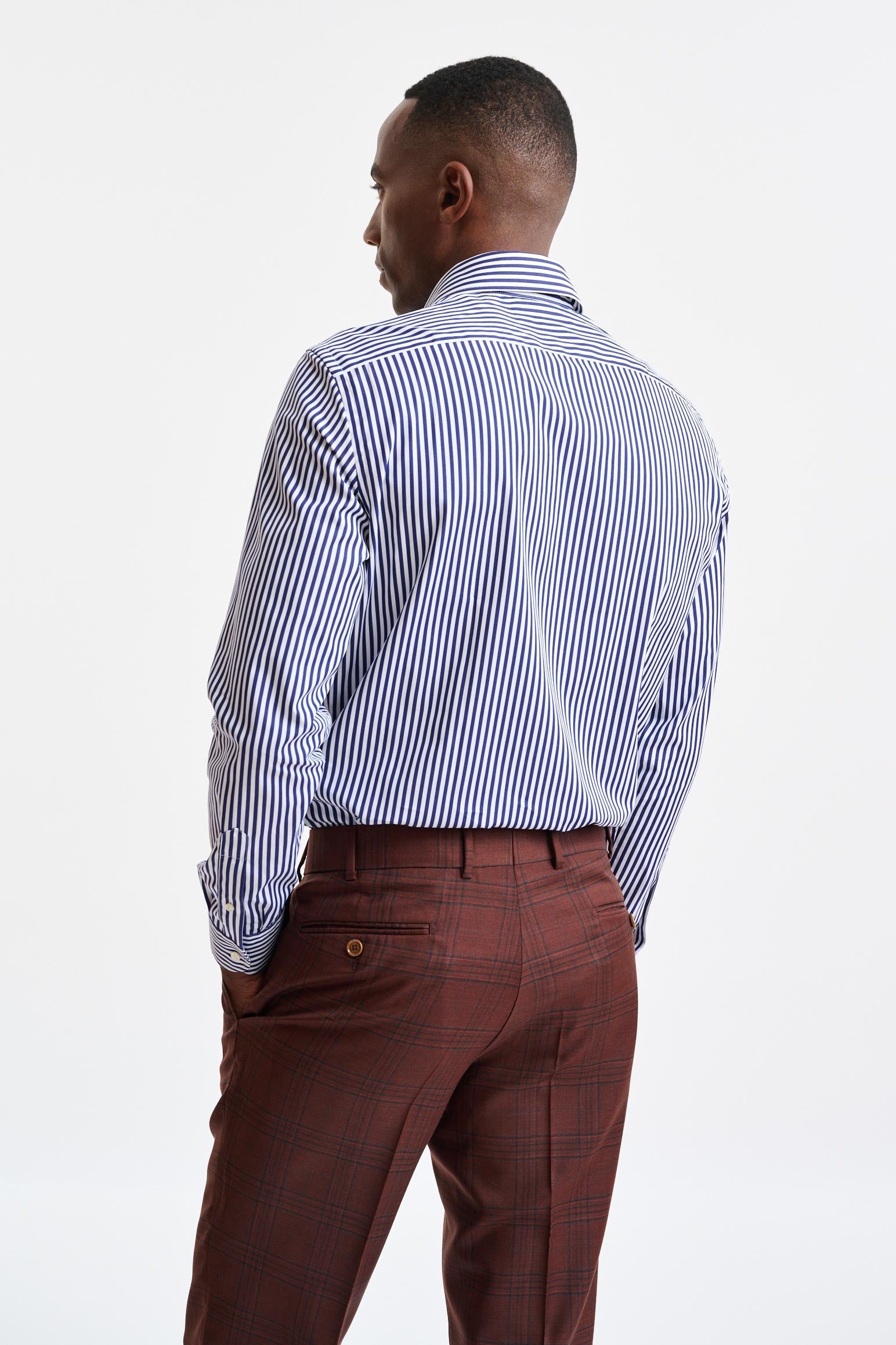 Stripped Blue & White Cotton Poplin Formal Shirt — detail 4