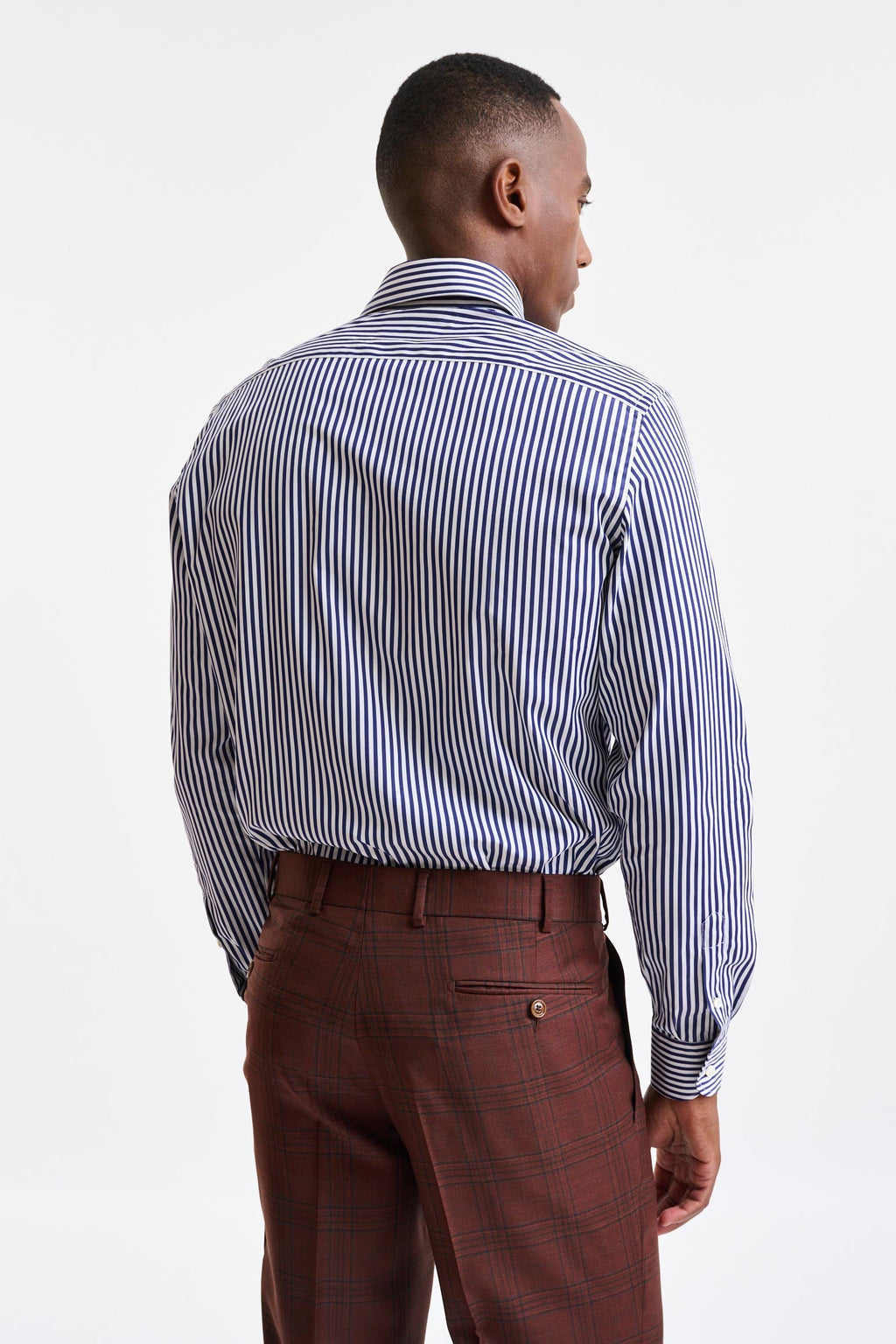 Stripped Blue & White Cotton Poplin Formal Shirt — detail 5