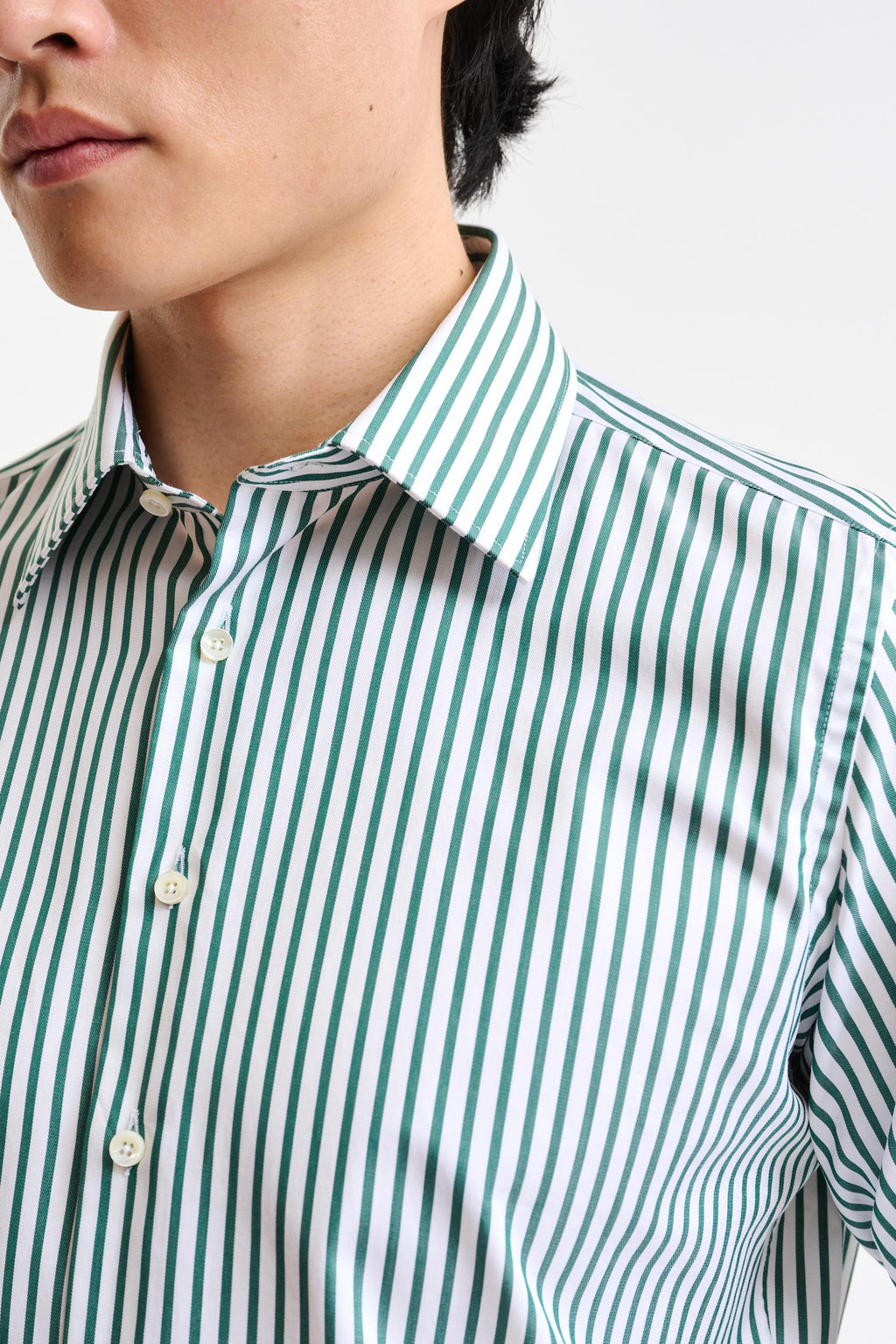 Green & White Stripped 100% Cotton Twill Formal Shirt — detail 1
