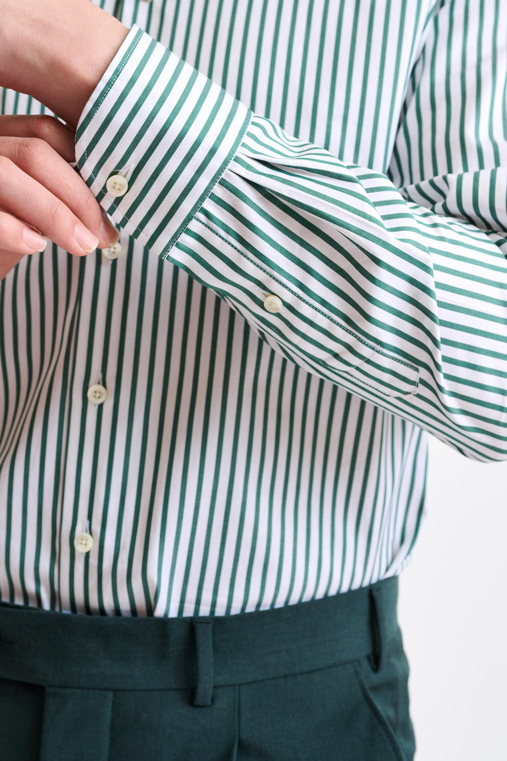 Green & White Stripped 100% Cotton Twill Formal Shirt — detail 2
