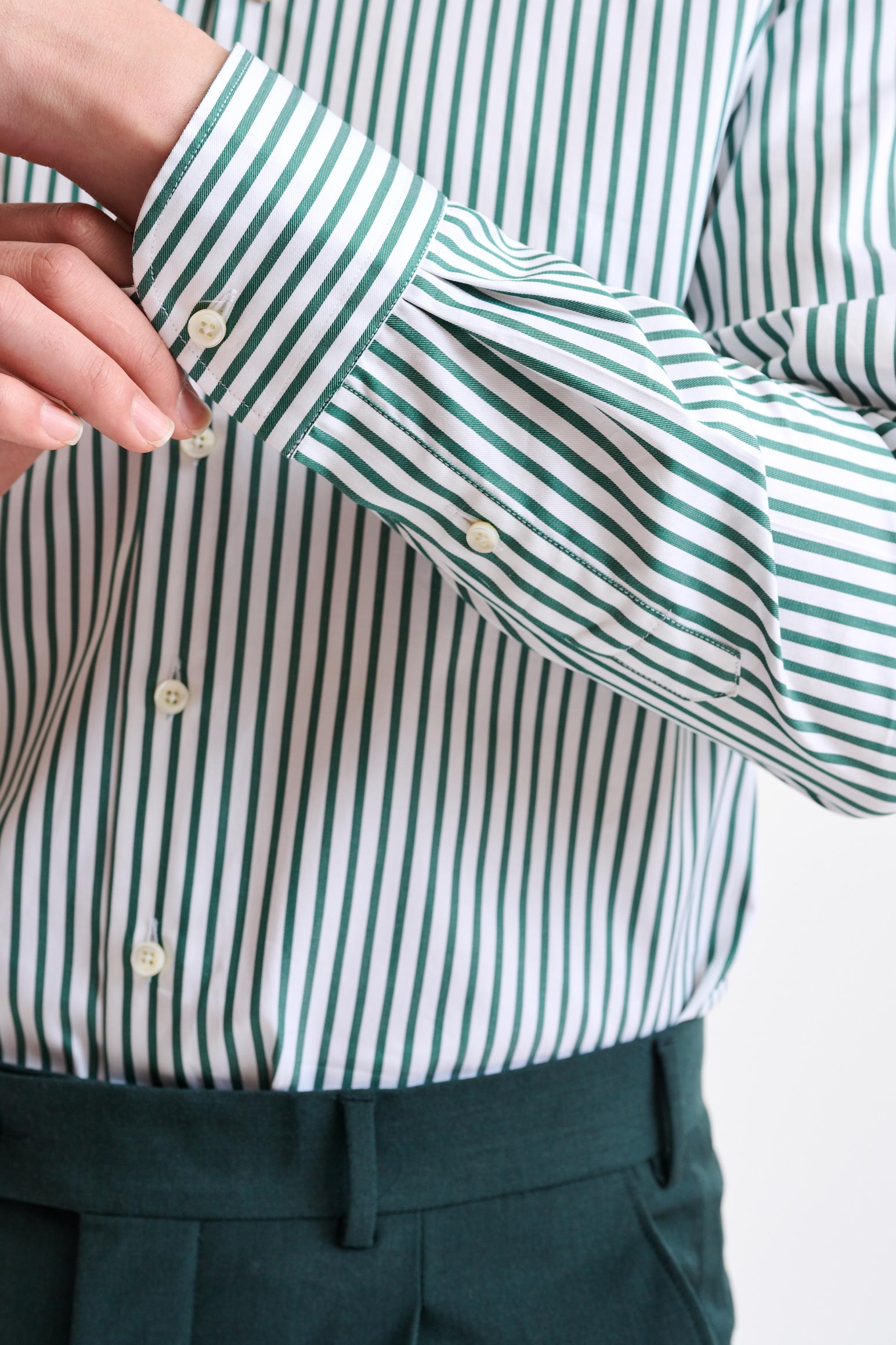 Green & White Stripped 100% Cotton Twill Formal Shirt — detail 2