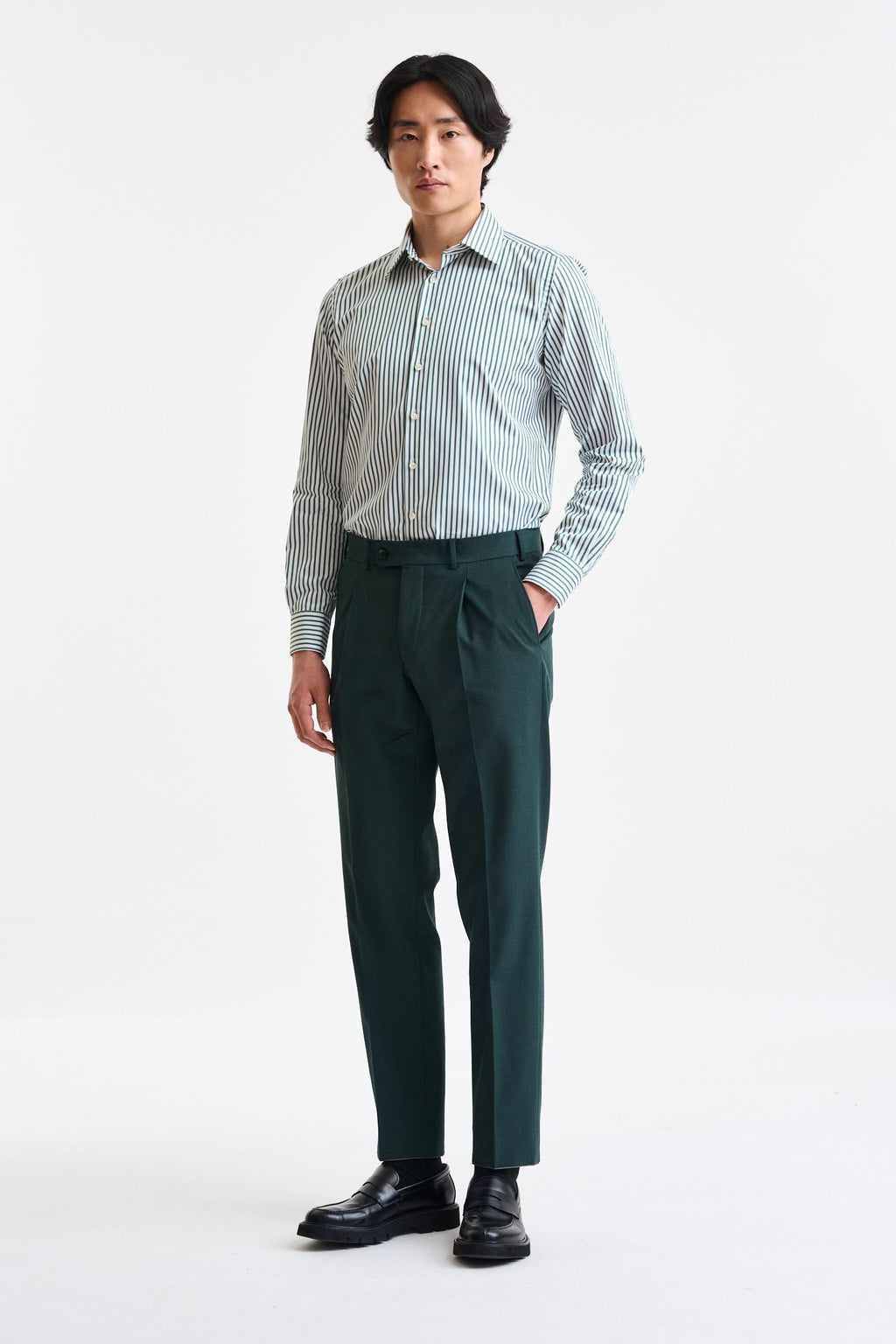 Green & White Stripped 100% Cotton Twill Formal Shirt — detail 3