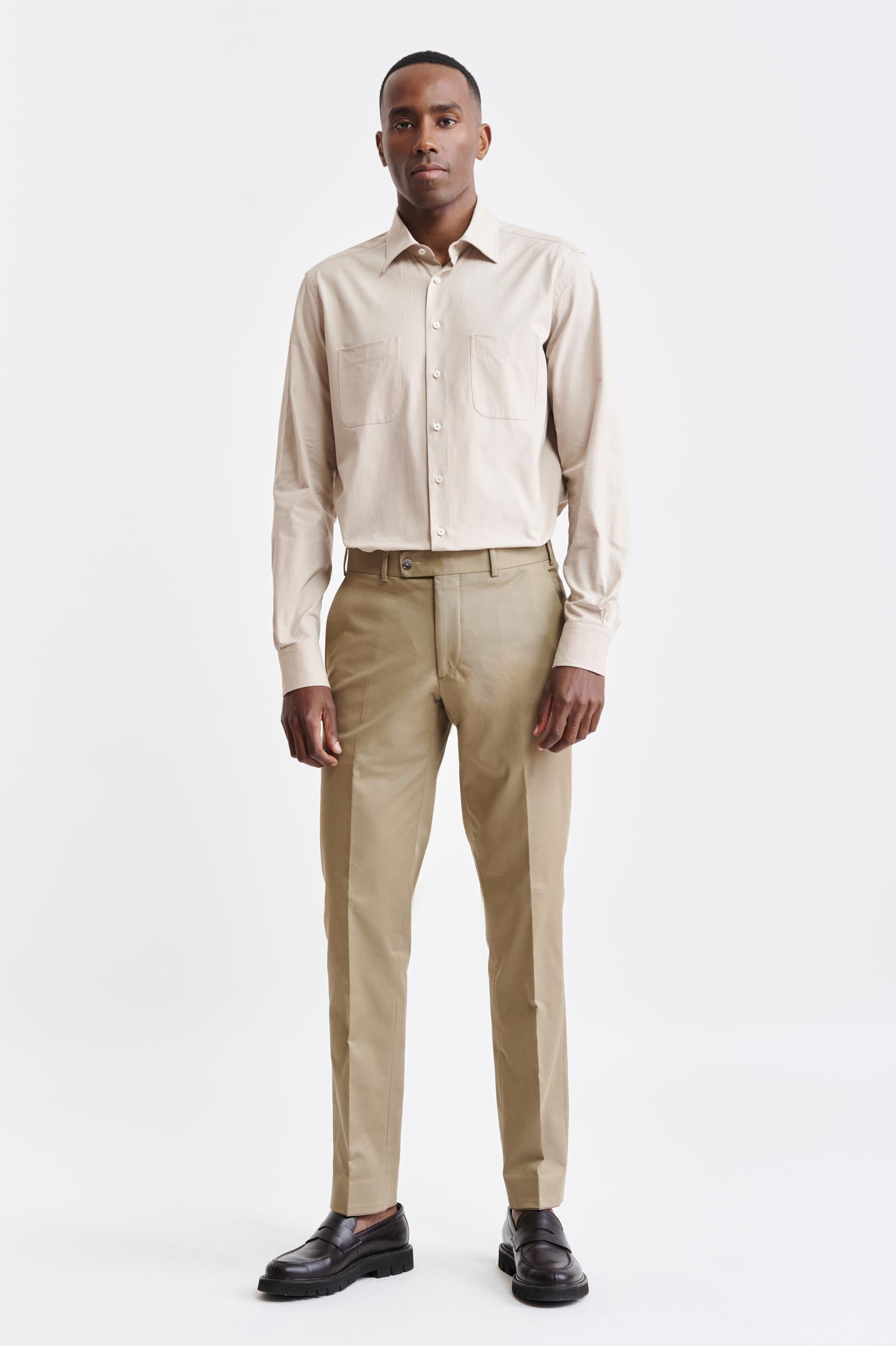 Plain Beige Cotton Twill Formal Shirt — detail 1