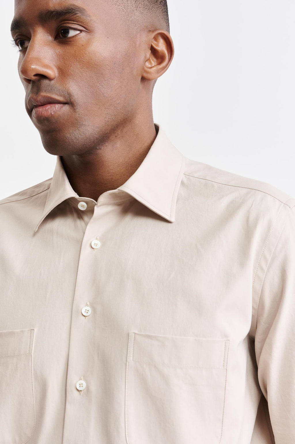 Plain Beige Cotton Twill Formal Shirt — detail 2