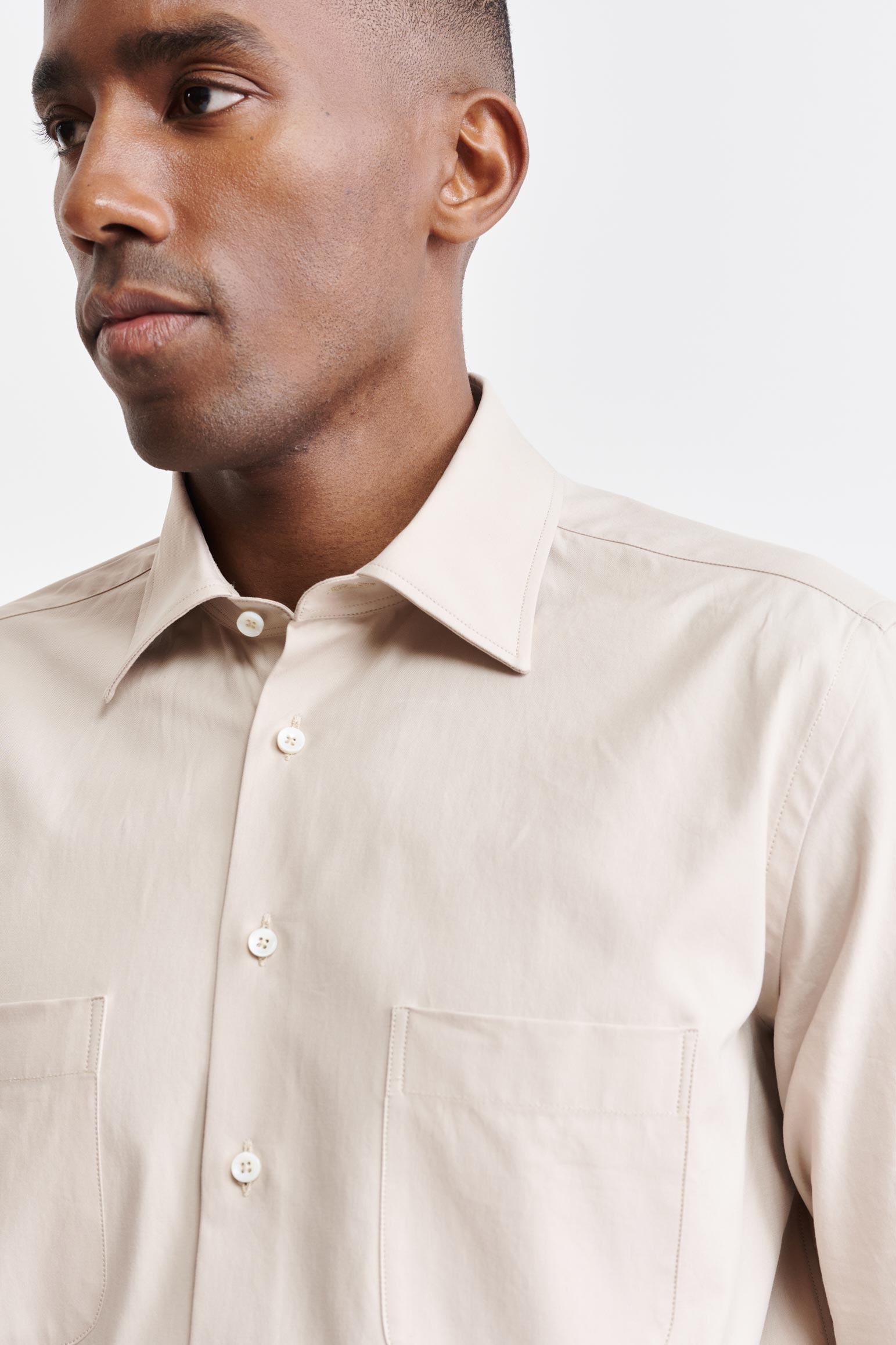 Plain Beige Cotton Twill Formal Shirt — detail 2