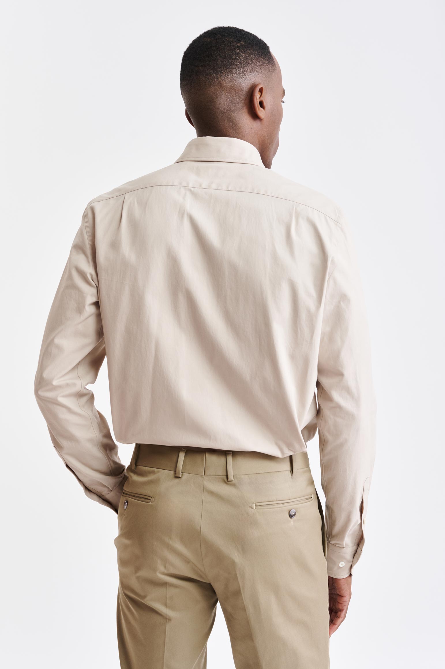Plain Beige Cotton Twill Formal Shirt — detail 4