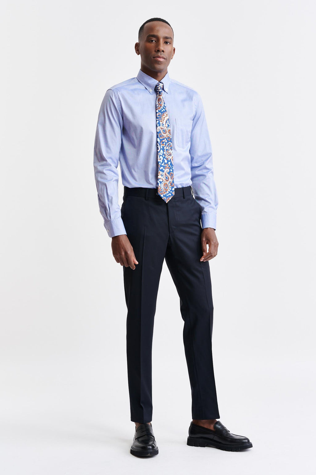 Melange Blue Cotton Pin Point Formal Shirt — detail 1