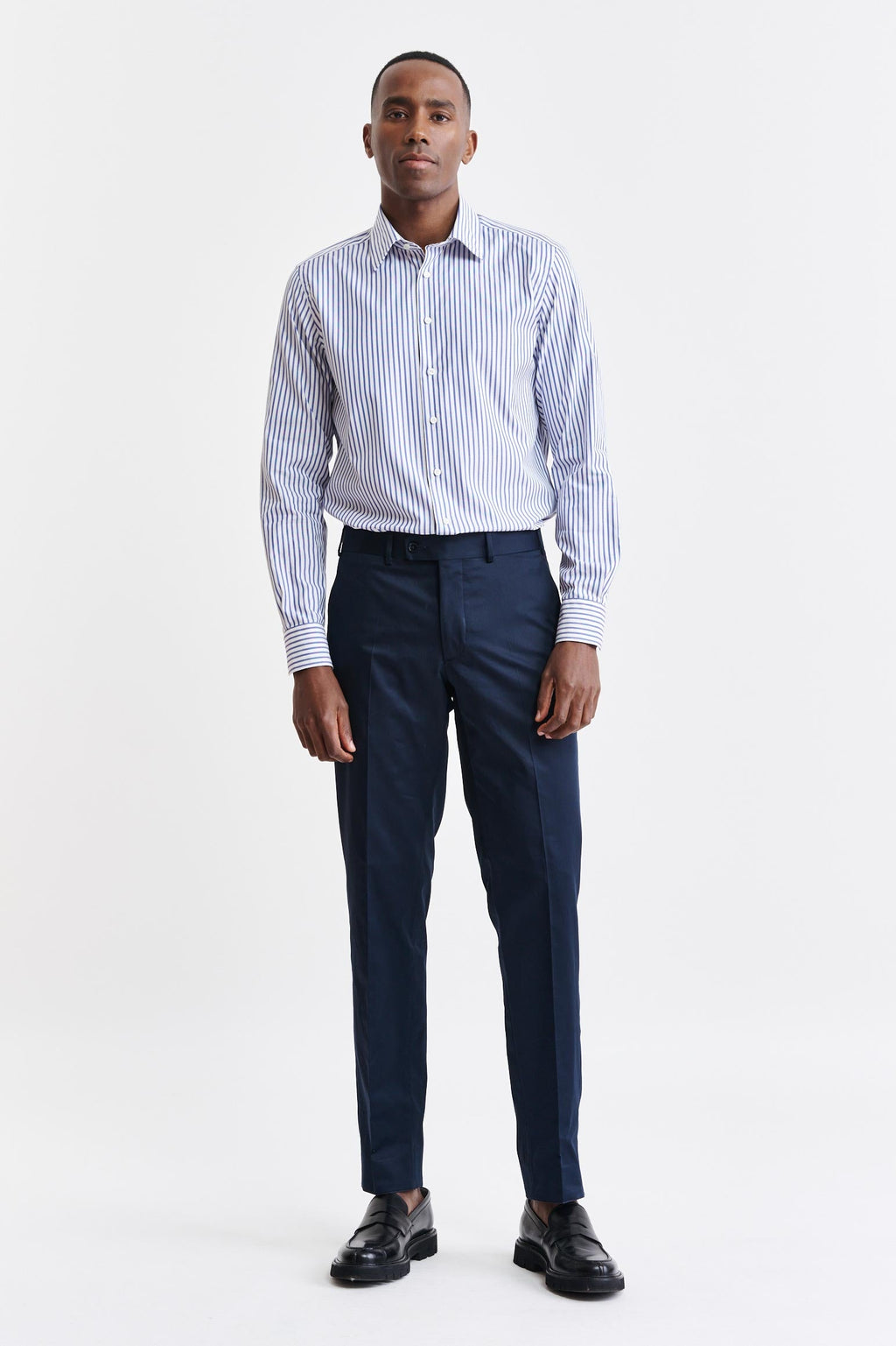 Medium White & Blue Stripes Cotton Pin Point Formal Shirt — detail 1