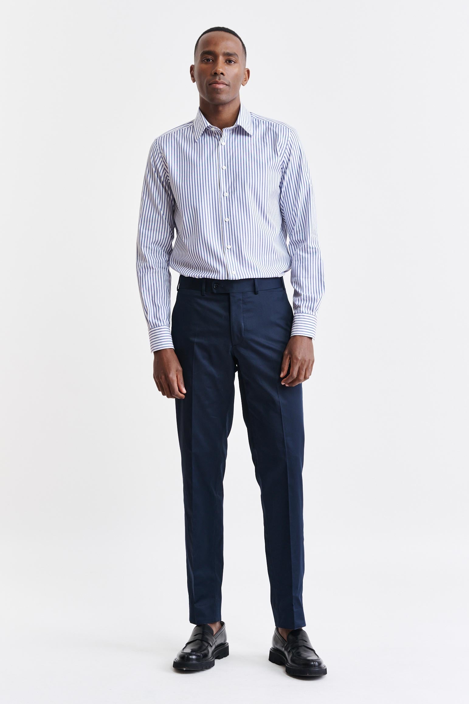 Medium White & Blue Stripes Cotton Pin Point Formal Shirt — detail 1