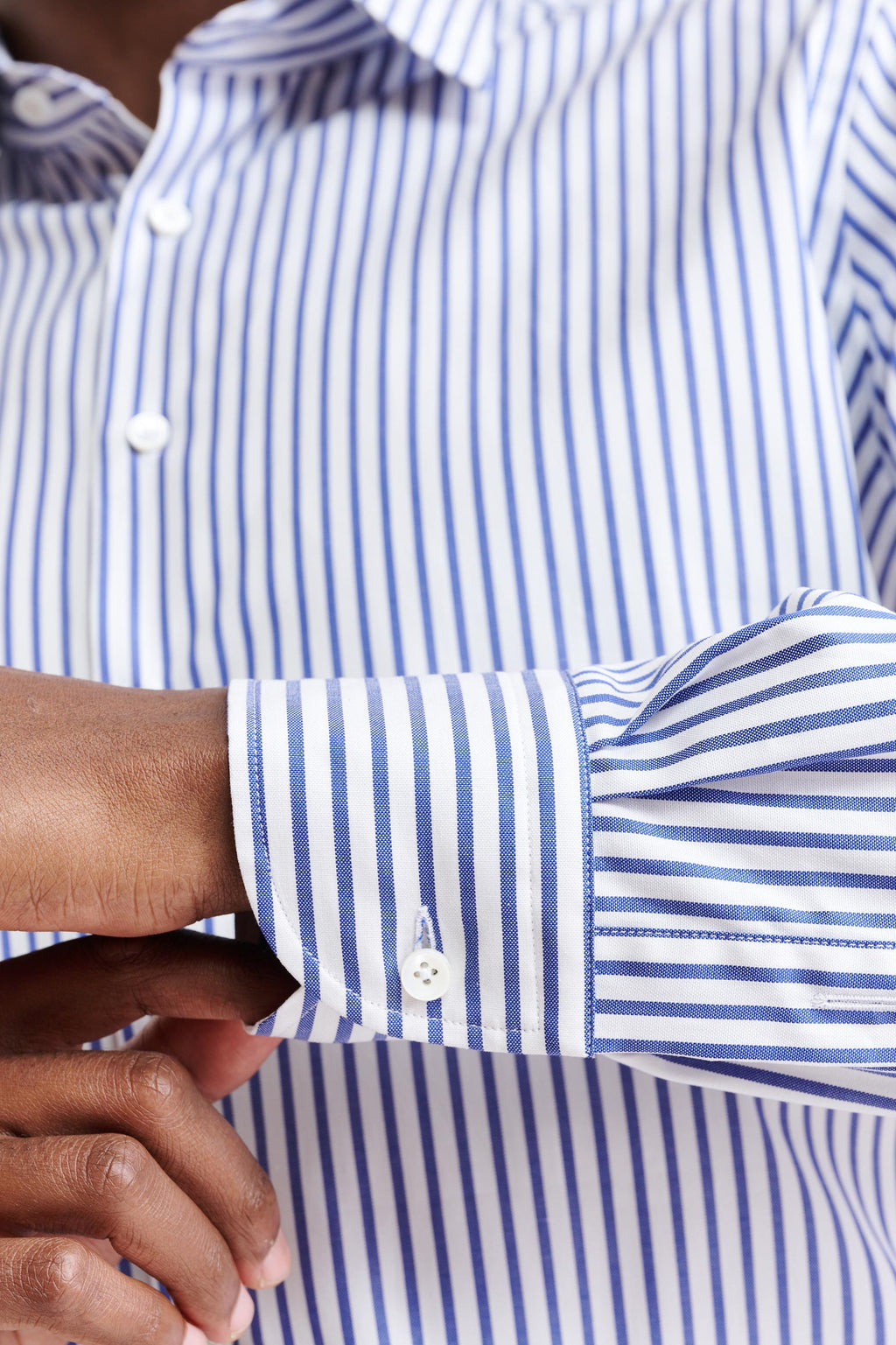 Medium White & Blue Stripes Cotton Pin Point Formal Shirt — detail 2