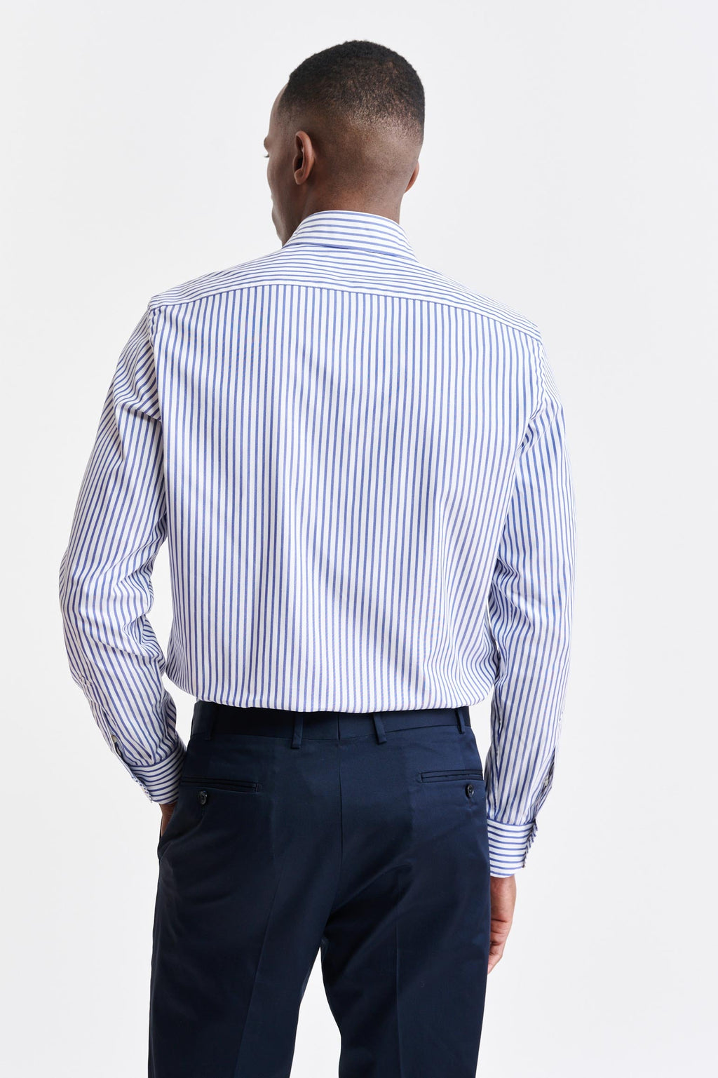 Medium White & Blue Stripes Cotton Pin Point Formal Shirt — detail 3