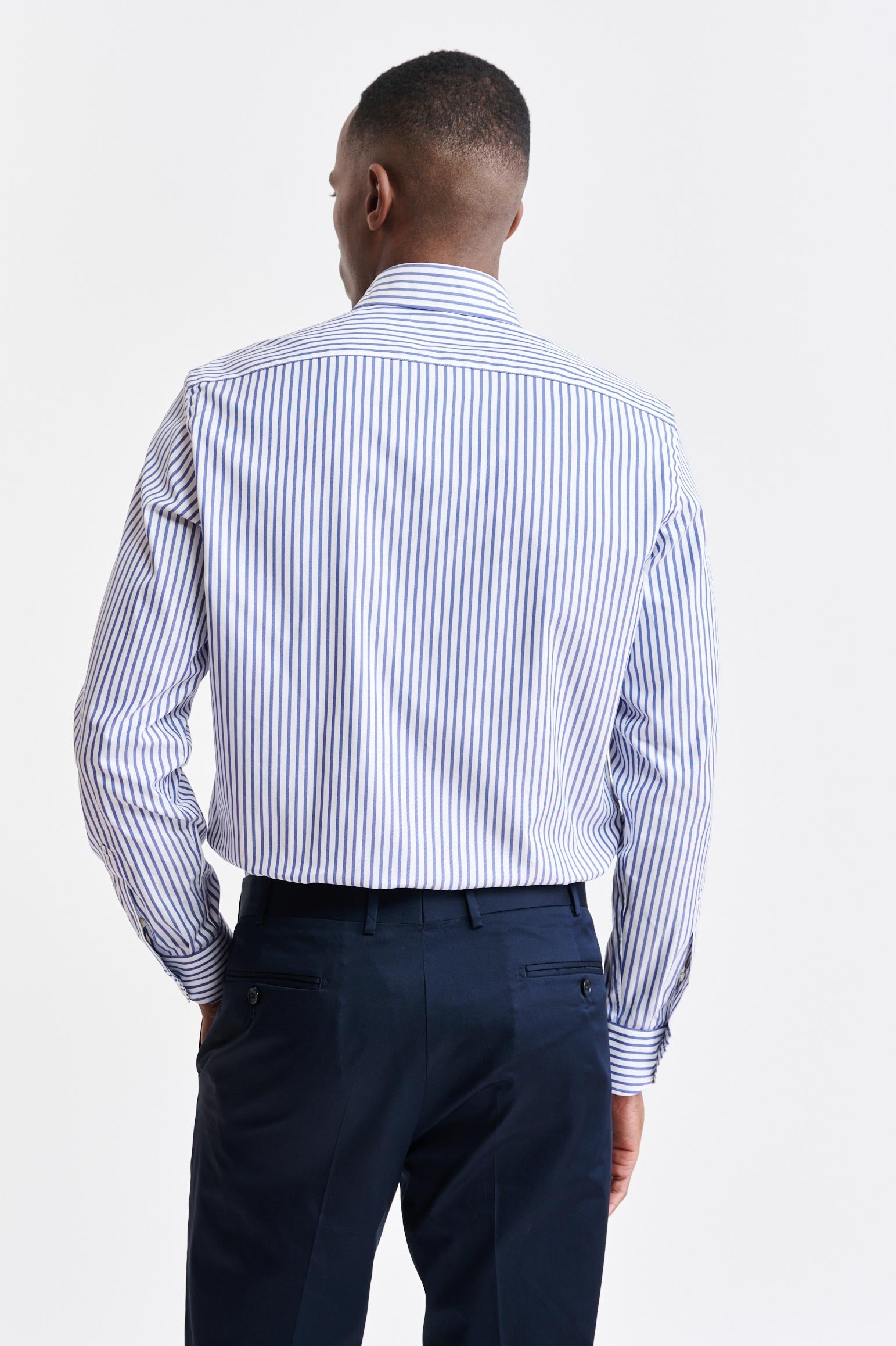 Medium White & Blue Stripes Cotton Pin Point Formal Shirt — detail 3