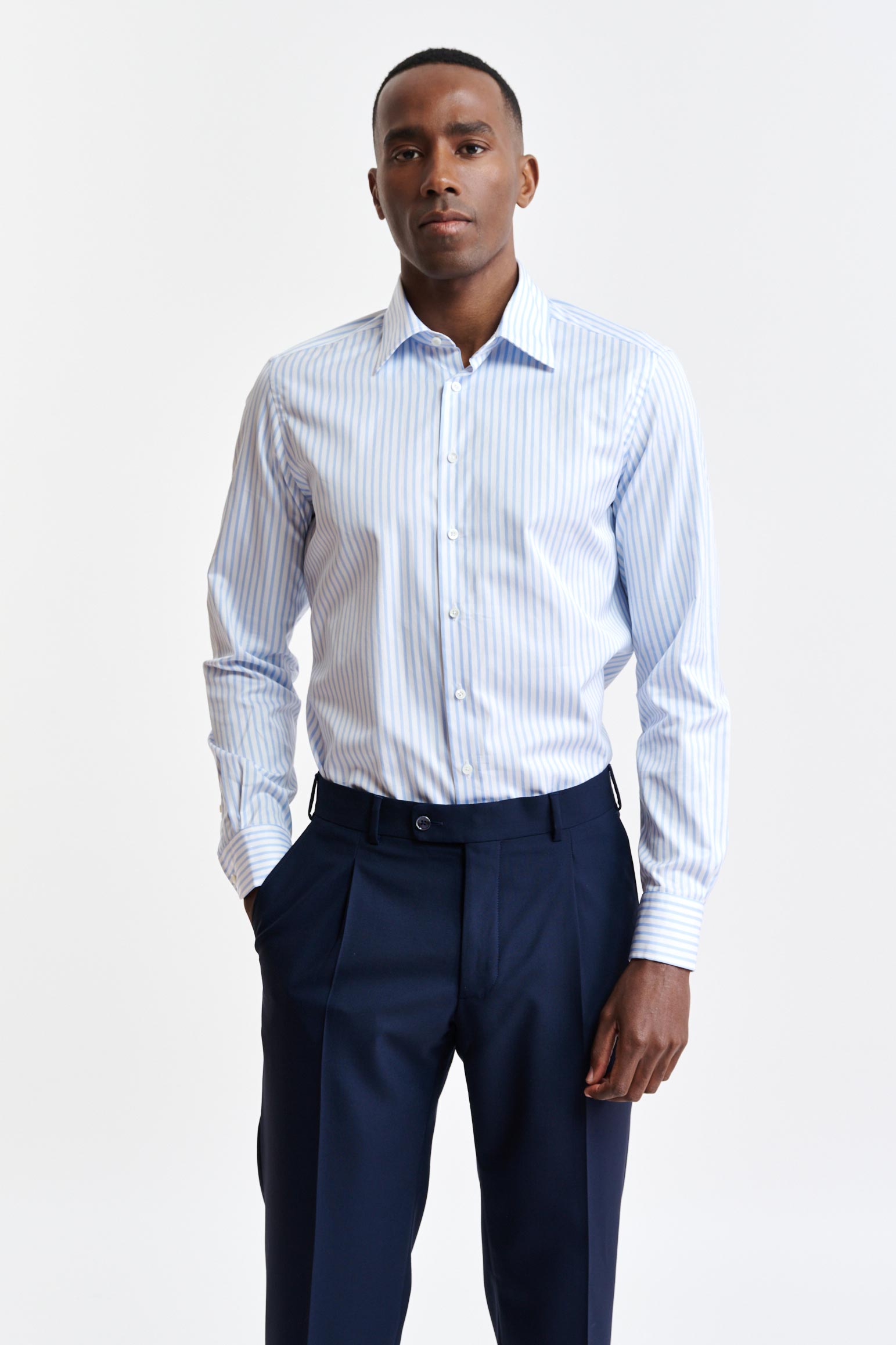 Light Blue & White Stripes Cotton Twill Formal Shirt