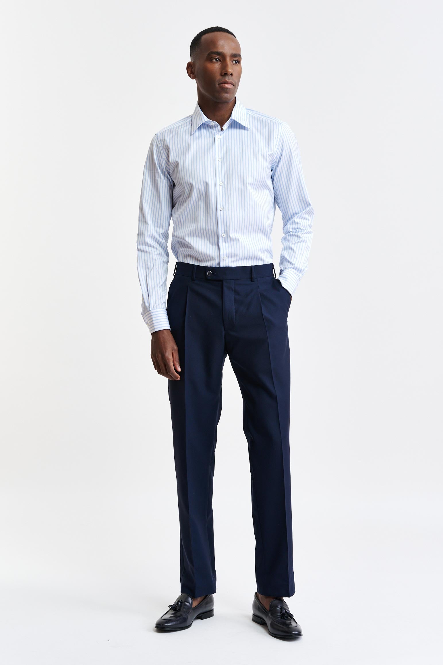 Light Blue & White Stripes Cotton Twill Formal Shirt — detail 1