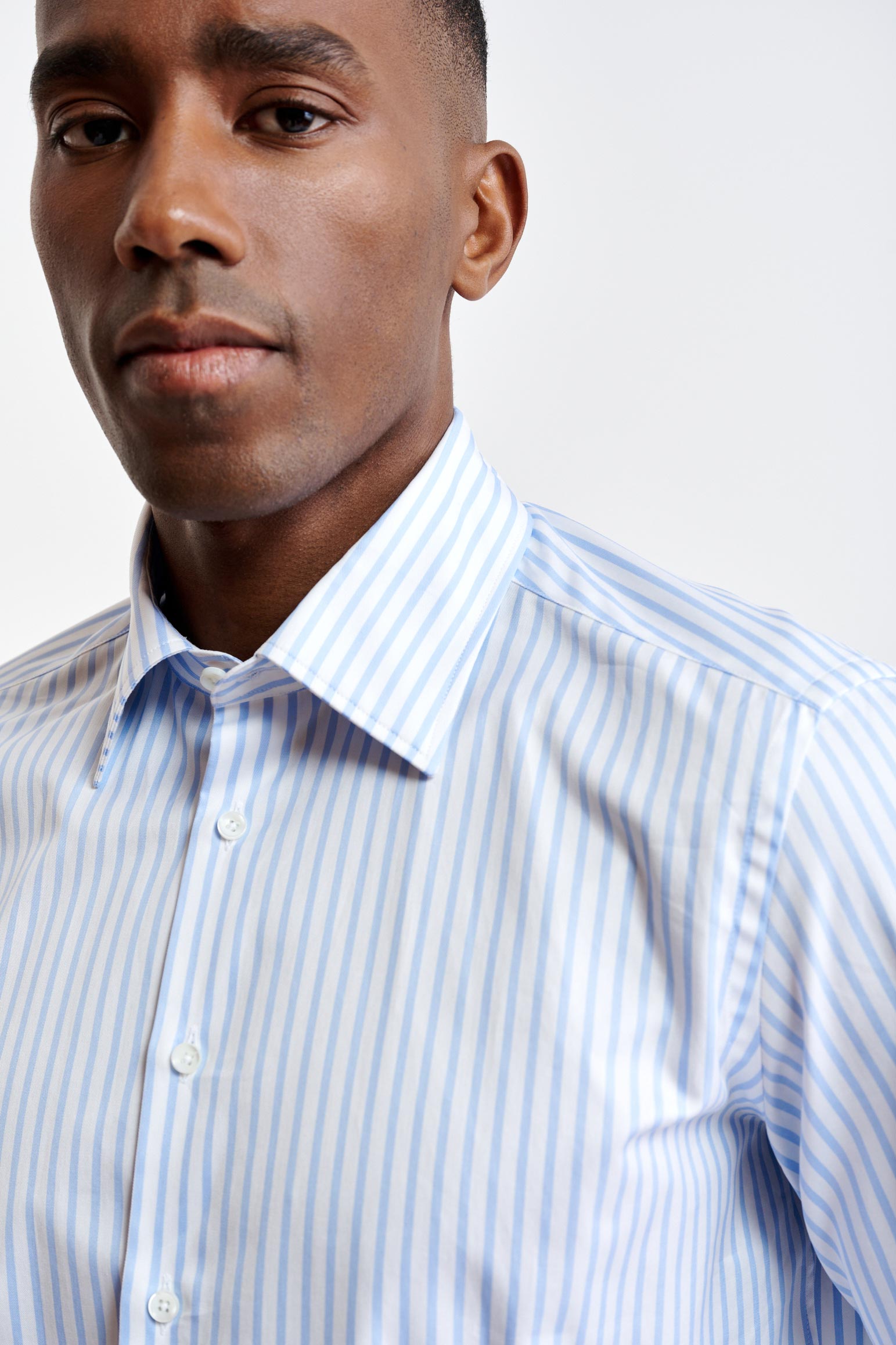 Light Blue & White Stripes Cotton Twill Formal Shirt — detail 2