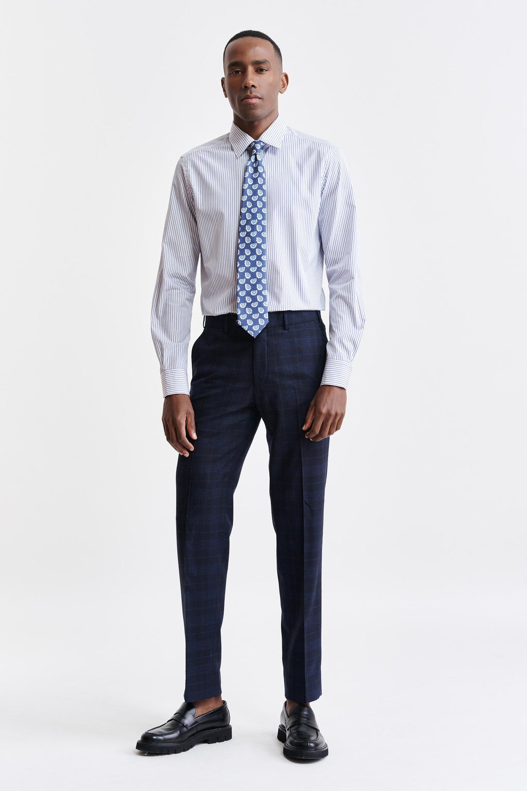 Dark Blue Stripes Cotton Poplin Formal Shirt — detail 1