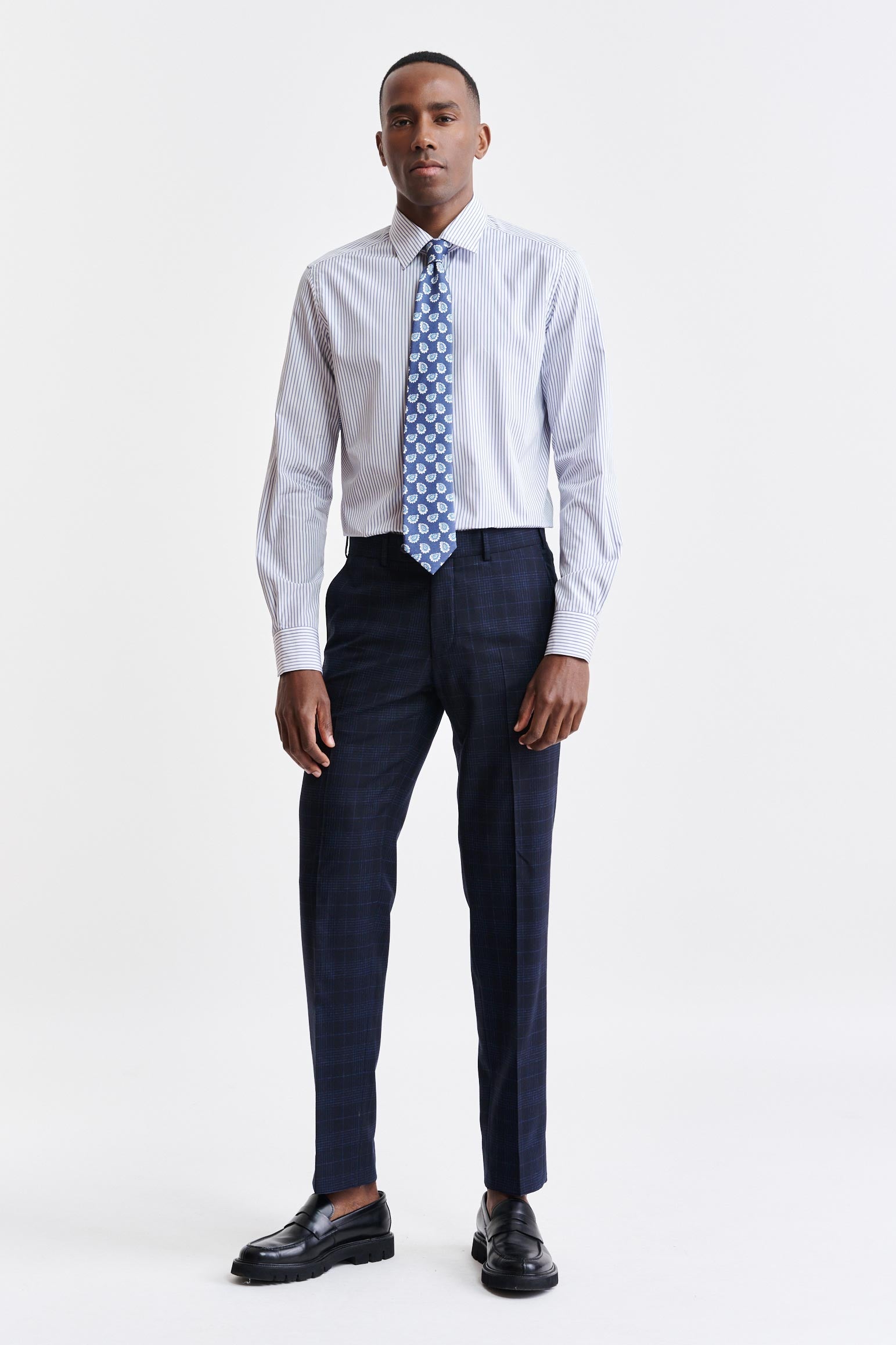 Dark Blue Stripes Cotton Poplin Formal Shirt — detail 1