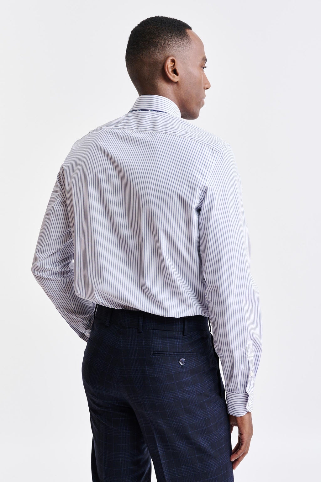 Dark Blue Stripes Cotton Poplin Formal Shirt — detail 2
