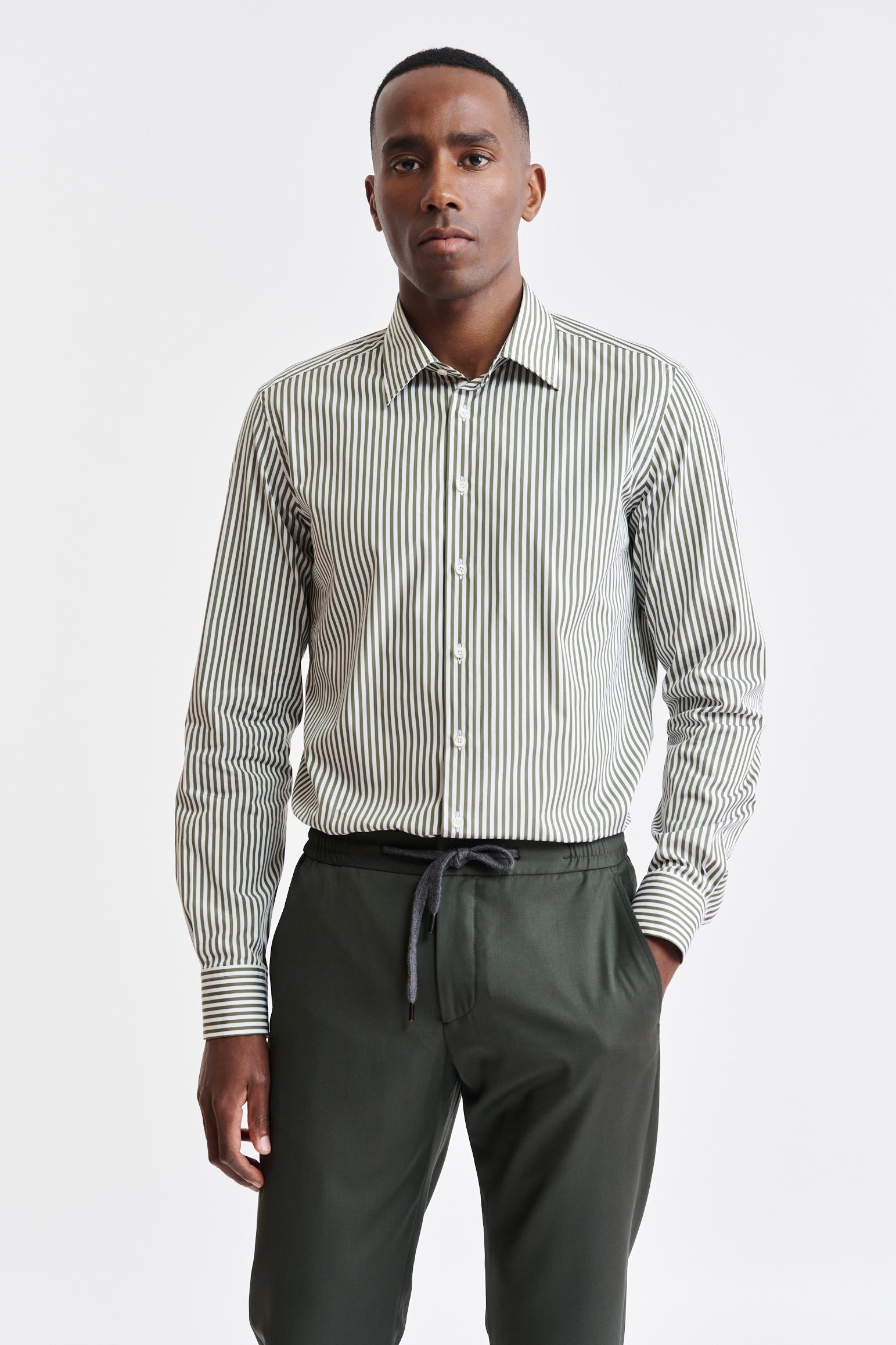 Plain Green Cotton Twill Formal Shirt