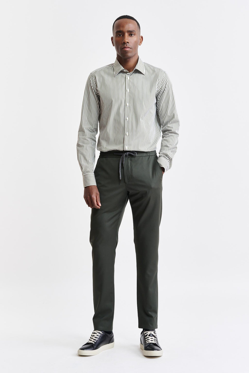 Plain Green Cotton Twill Formal Shirt — detail 1