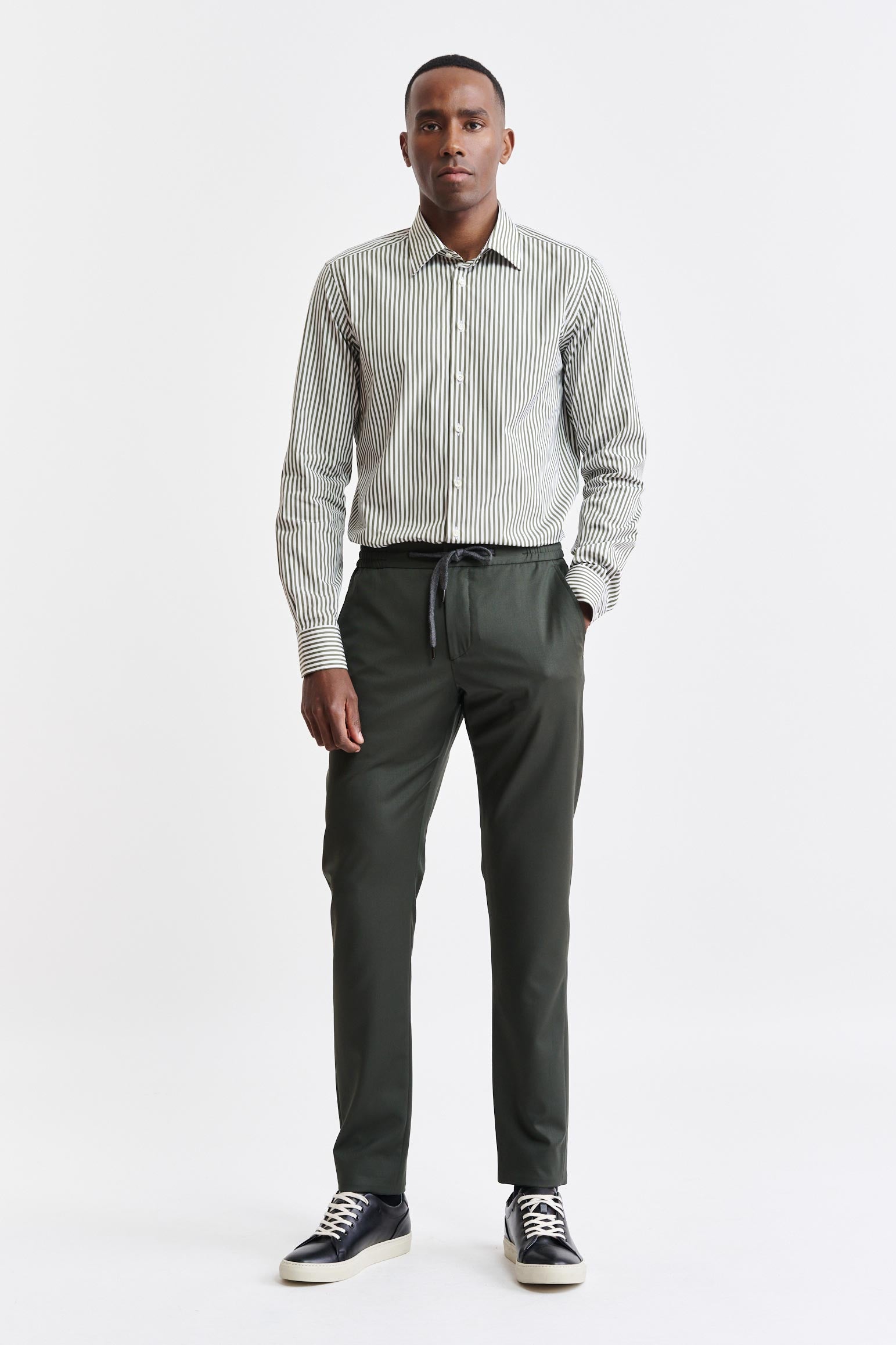 Plain Green Cotton Twill Formal Shirt — detail 1